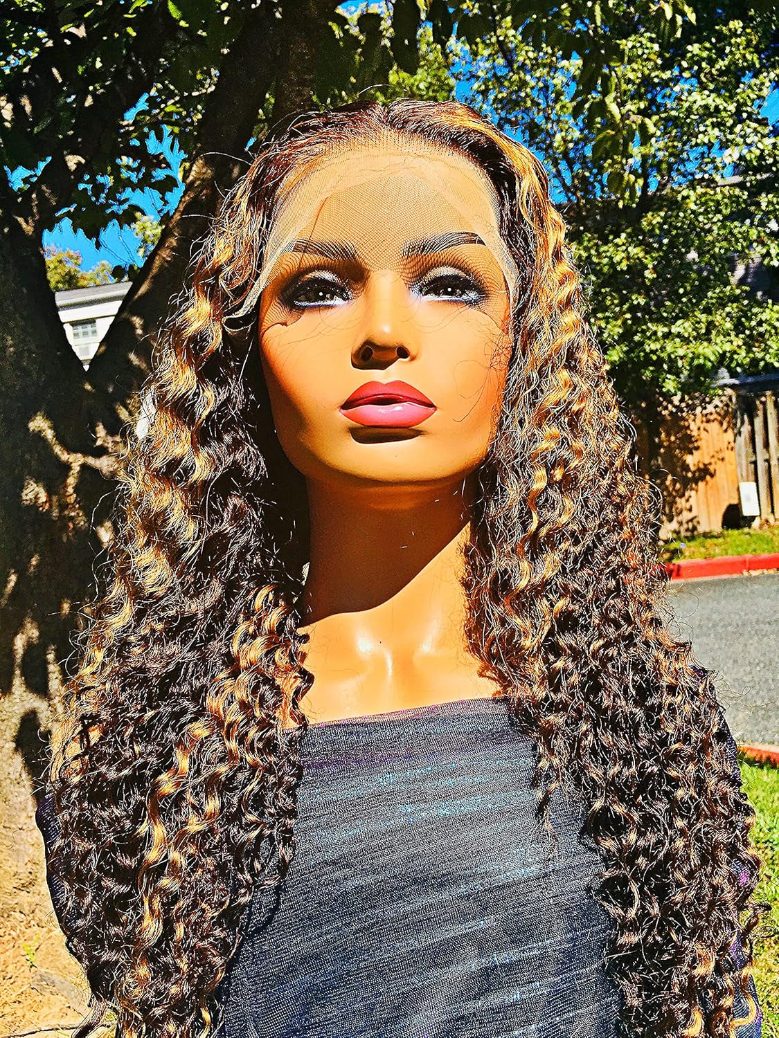 Human Hair Wig 13X4 Transparent Lace Wig Highlight Color Deep Wave 22Inches 180% Density