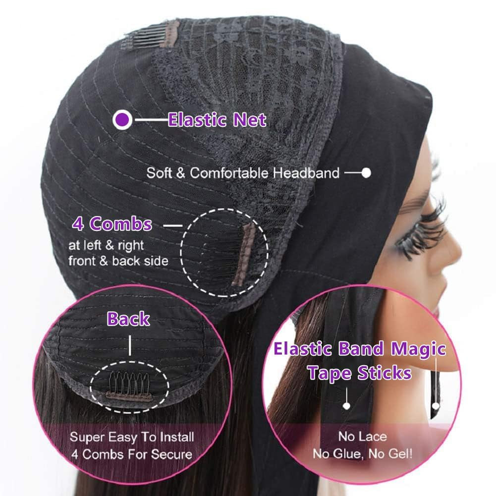 Headband Wig Human Hair Body Wave Headband Wigs for Black Women 20 Inch None Lace Front Wig Wear and Go Glueless Wigs Machine Made Brazilian Virgin Natural Color