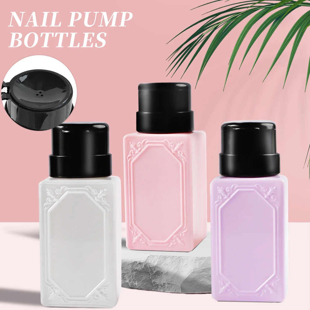 230Ml Nail Art Press Bottle Nail Refillable Bottles Empty Press Pump Dispenser Nail Polish Remover Cleaner Makeup Bottle Tools (