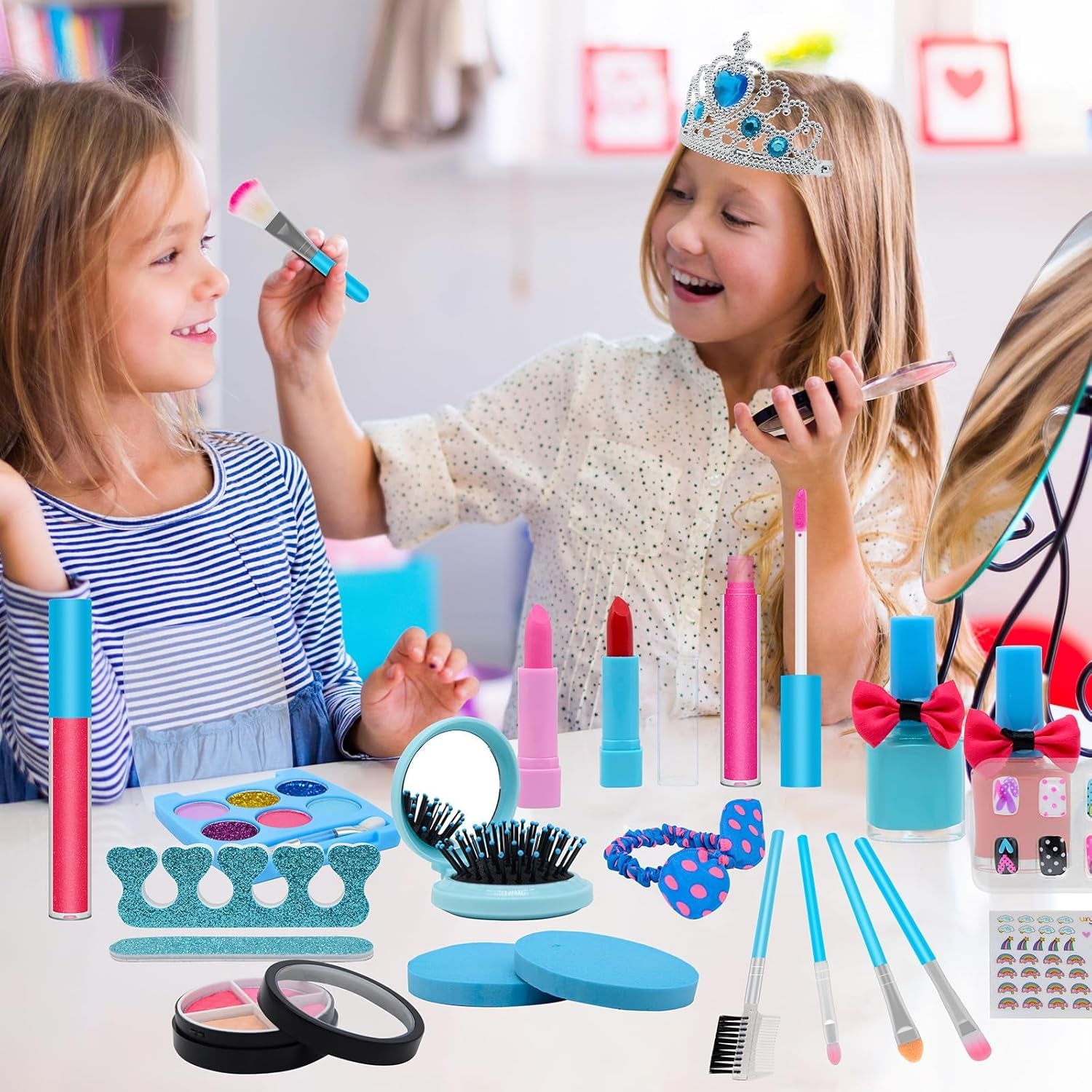 Kids Makeup Kit for Girl Toys, Princess Toys with Makeup Kit Nail Polish Set Little Girls Toddlers Dress up Set Birthday Gift Play Makeup Kits for Girls Ages 6-10