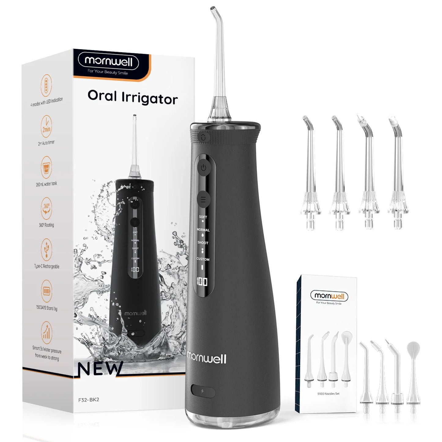 F32 Oral Irrigator Dental Teeth Whitening Home Appliance Sonic Water Flosser 260ML Tank Teeth Cleaner Dental Water Jet