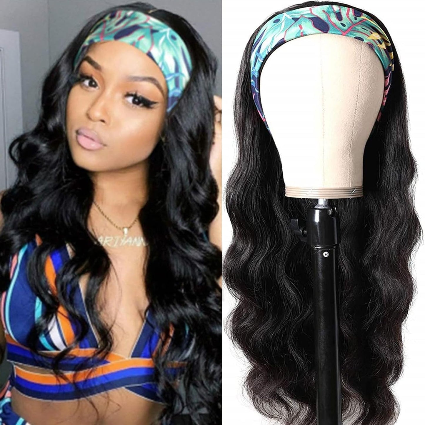 Headband Wig Human Hair Body Wave Headband Wigs for Black Women 20 Inch None Lace Front Wig Wear and Go Glueless Wigs Machine Made Brazilian Virgin Natural Color