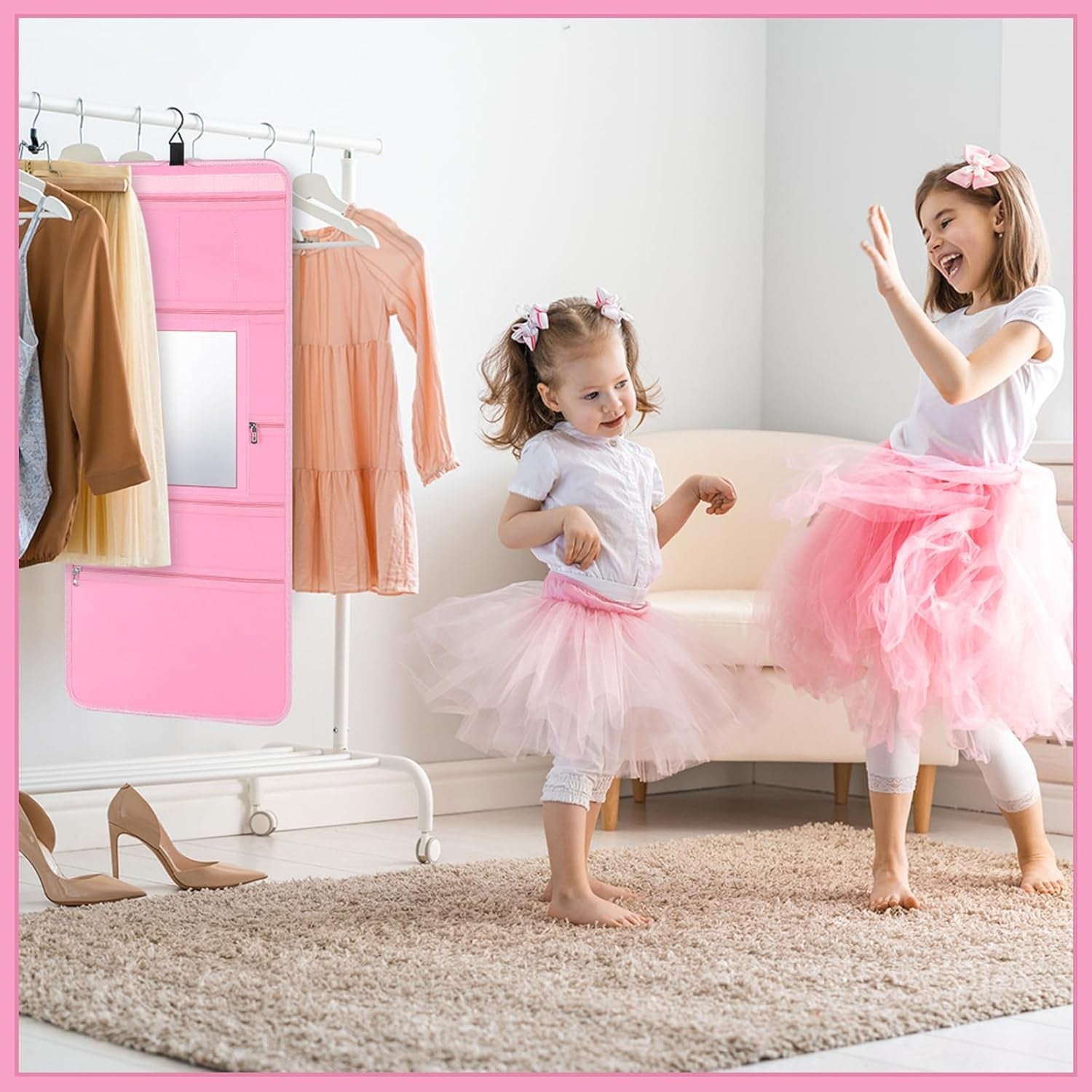 Hanging Toiletry Bag with Mirror for Men Women Travel Kit Large Foldable Beauty Dance Makeup Bag Organizer Storage Waterproof Roll up Cosmetic Case Accessories for Bathroom Shower(Pink)