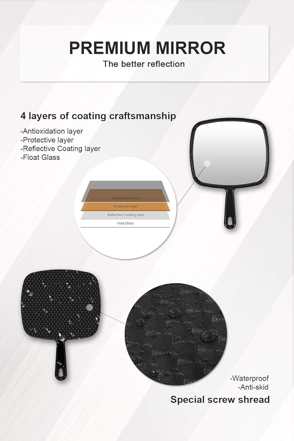 Hand Mirror, Extra Large Barber Hairdressing Handheld Mirror with Handle for Salon, Pack of 3