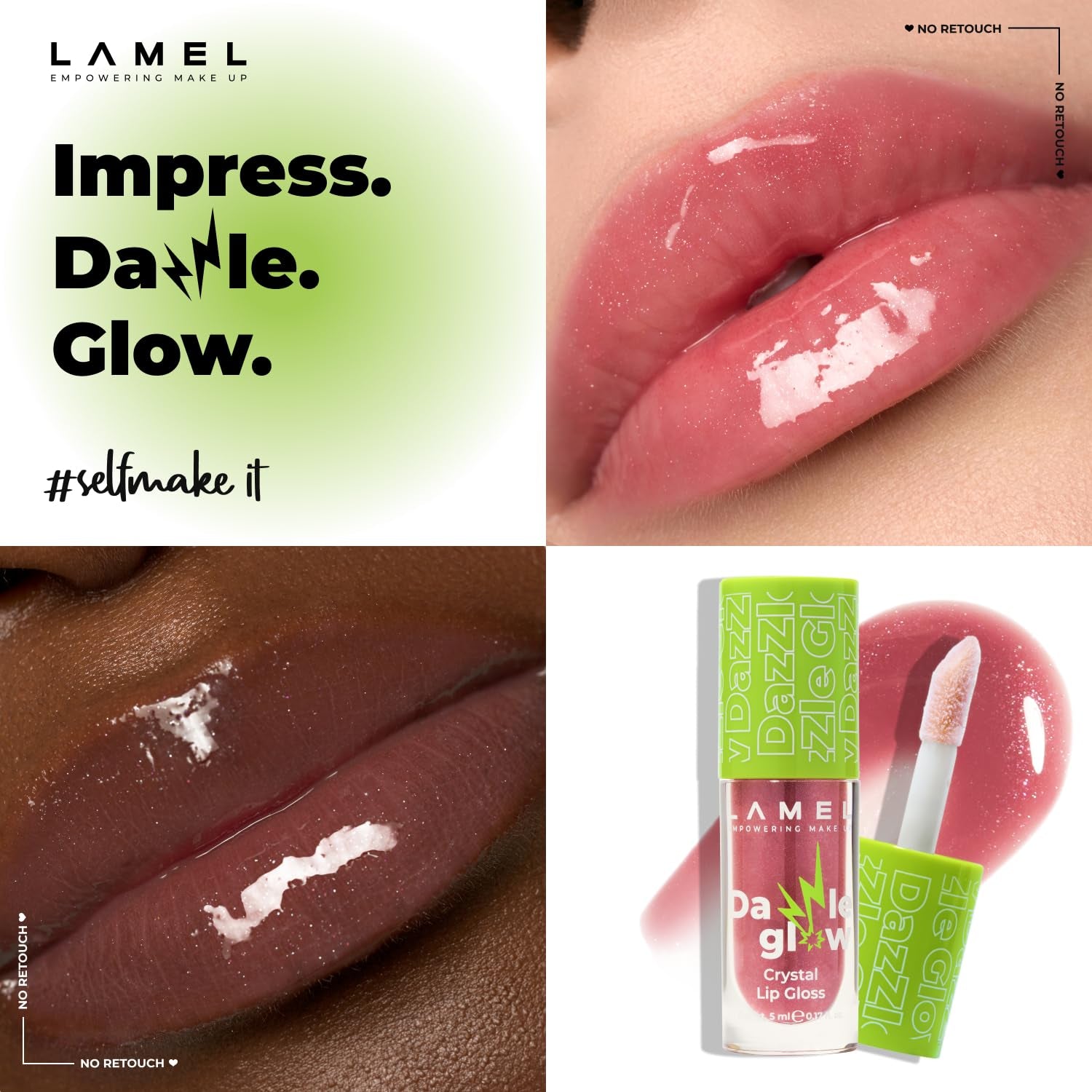 Dazzle Glow Crystal Clear Lip Gloss - Hydrating Lip Gloss - Non Sticky Lip Gloss - Colored Lip Gloss - Lip Gloss Color - Mini Lip Gloss - Moisturizing Lip Gloss - №404 You Can
