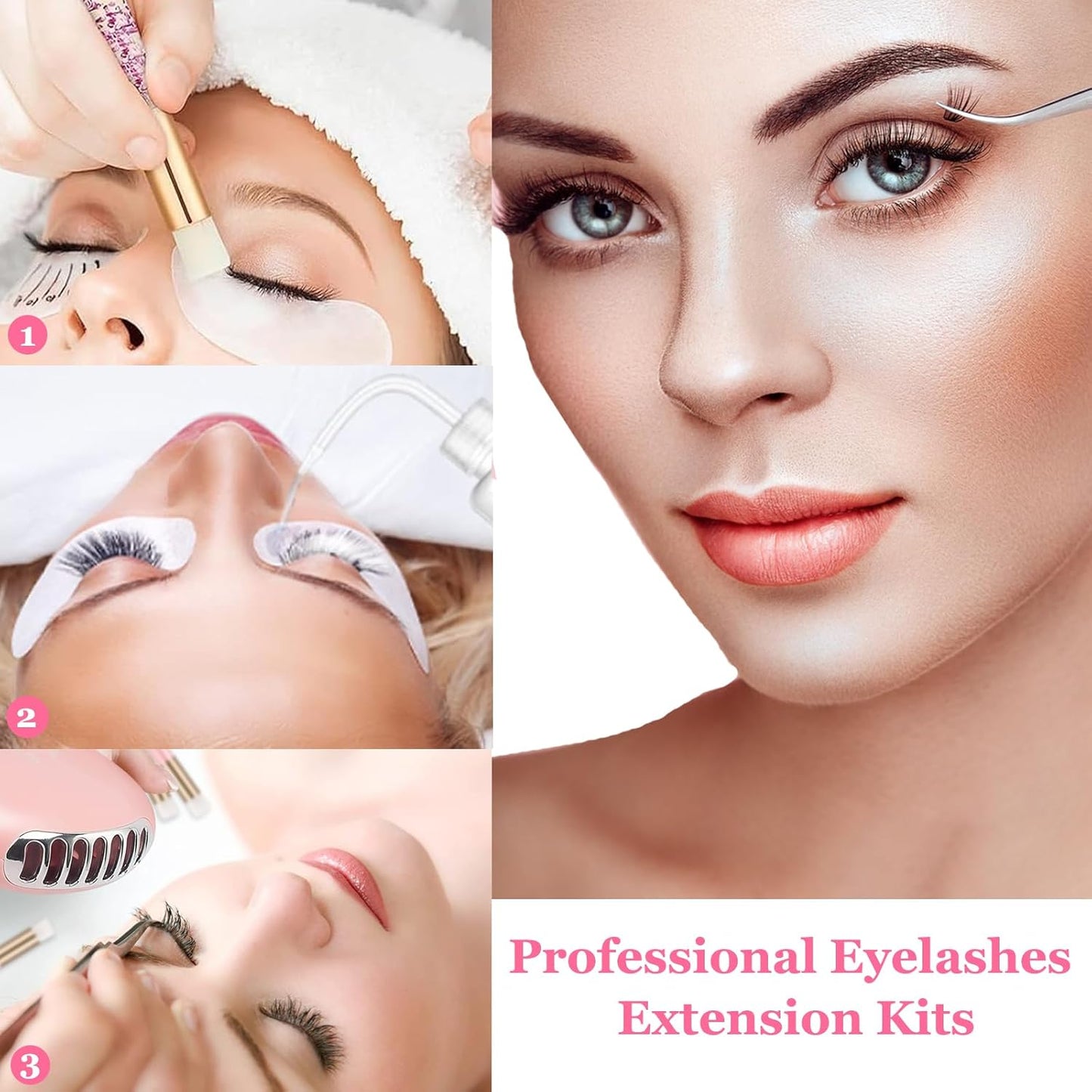 Lash Fan Dryer for Eyelash Extensions,50 Lash Brush 1Nose Blackhead Facial Cleaning Brush 1 Plastic Wash Bottle Spoolies for Eyelash Extensions(Pink)