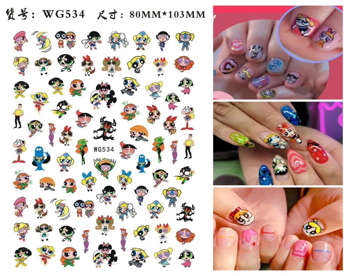 1PCS Big Eyes Girl 3D Adhesive Nail Art Sticker Pikachu Lilo and Stitch Cartoon Nail Sticker Nail Decal Nail Art Decoration