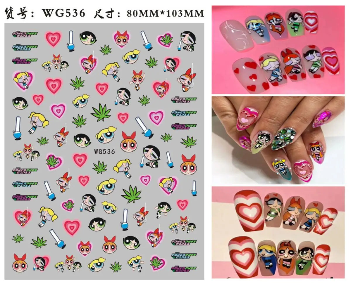 1PCS Big Eyes Girl 3D Adhesive Nail Art Sticker Pikachu Lilo and Stitch Cartoon Nail Sticker Nail Decal Nail Art Decoration