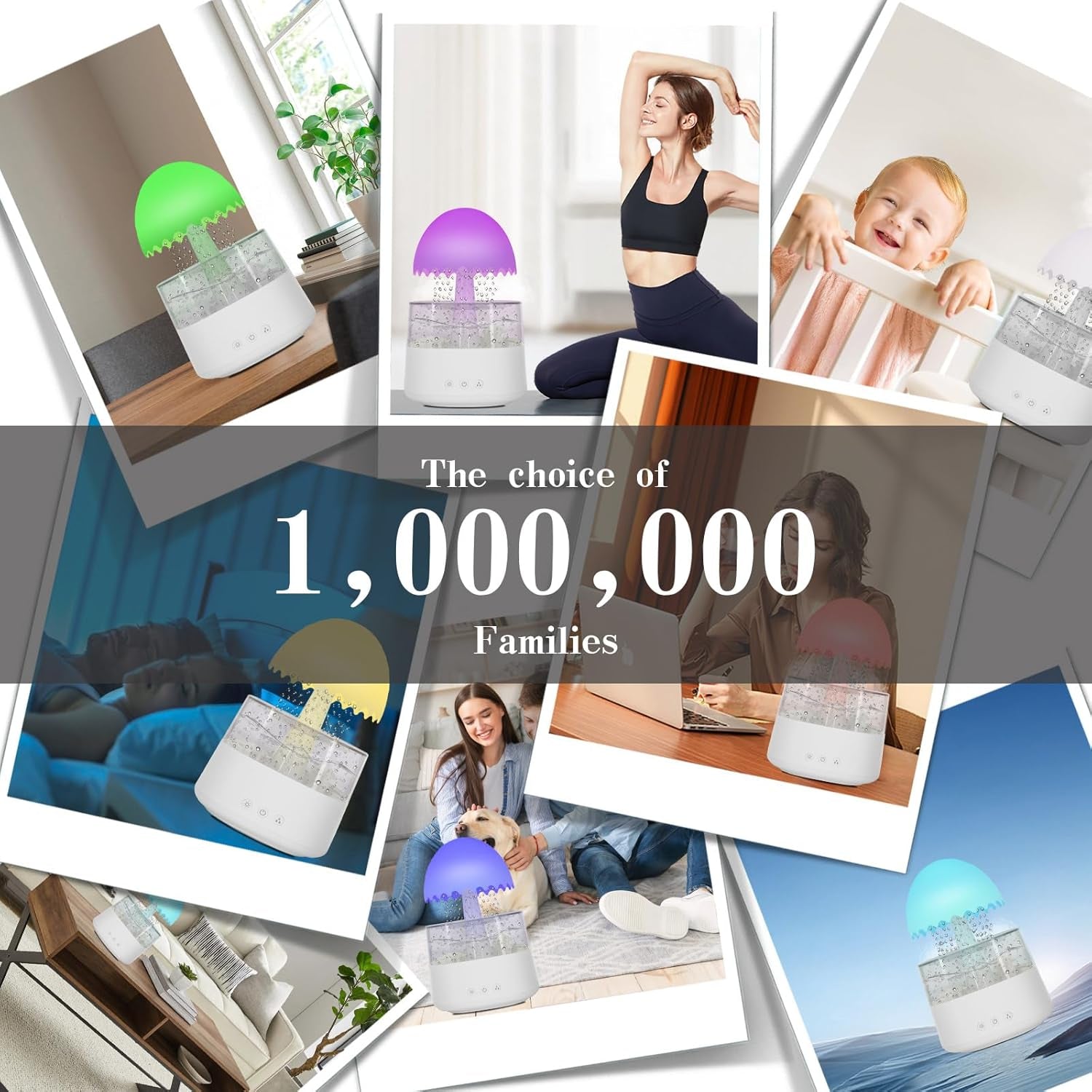 Humidifiers for Bedroom, Gloomie Rain Cloud Humidifier Diffuser, Raining Cloud Night Light with 7 Changing Colors, Baby Humidifiers Umbrella Lights for Sleeping Relaxing Mood,Desk Bedside-White