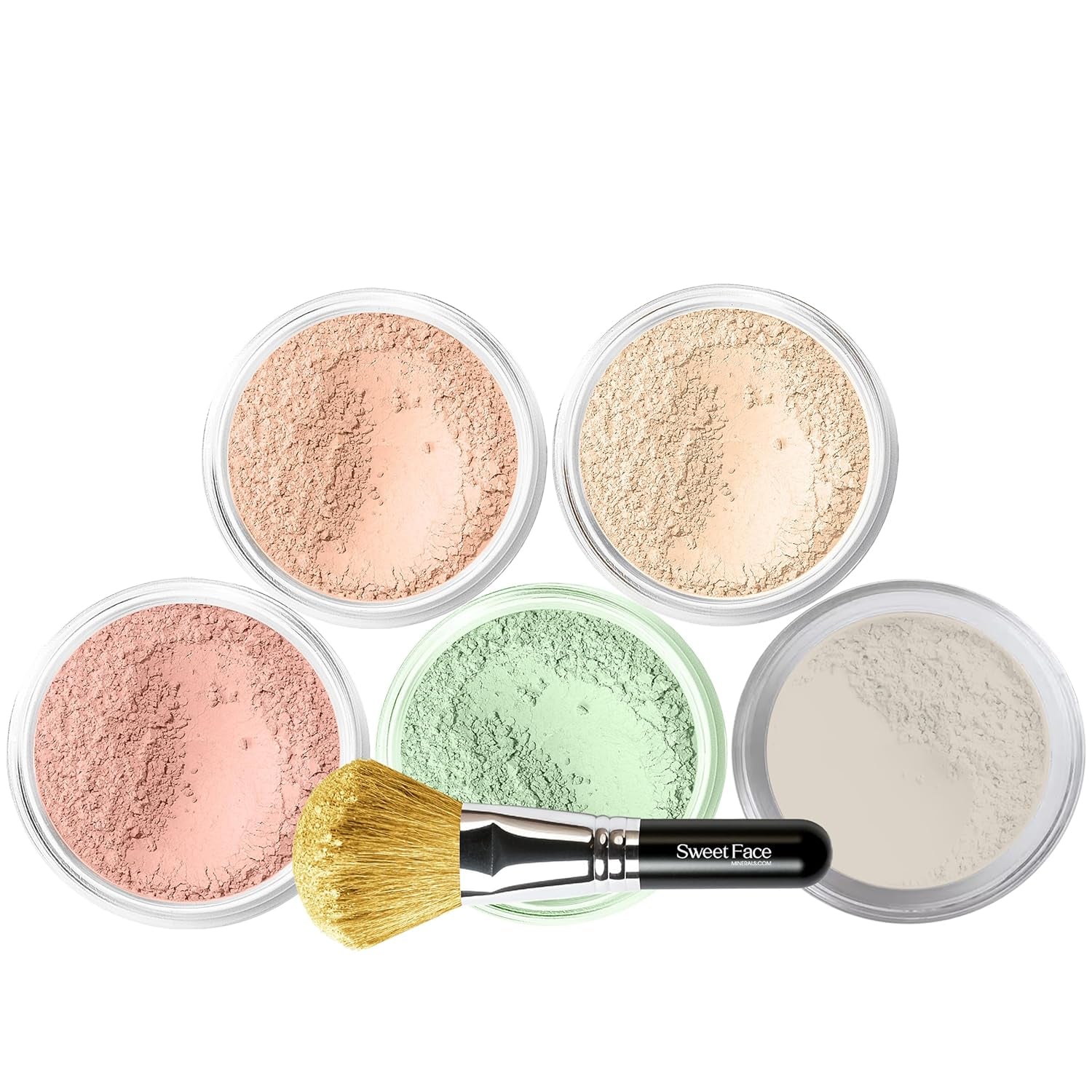 5Pc KIT W/Face BRUSH (PINK BISQUE) Mineral Makeup Set Full Size Powder Bare Skin Matte Foundation
