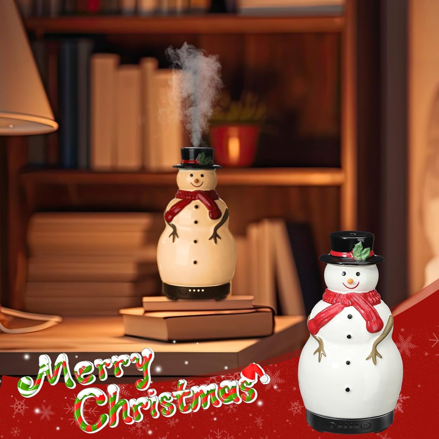 Christmas Essential Oil Diffuser Gifts Ceramic Snowman Diffuser 120Ml Holiday Diffuser for Essential Oil Cute Small Aromatherapy Humidifier Diffuser for Home Office Decorations