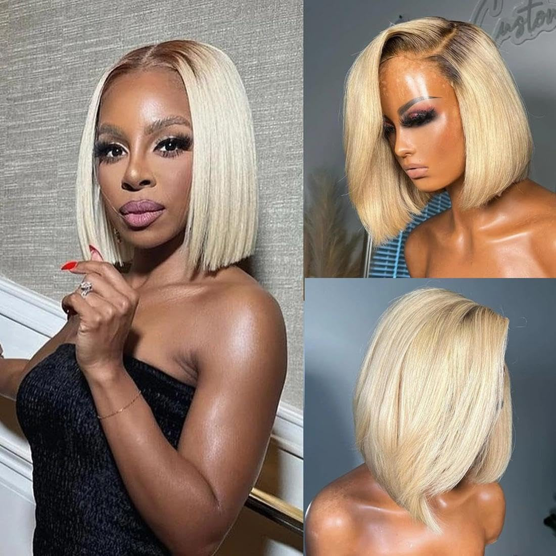 200% Density Wear and Go Blonde Wig Human Hair 2.0-613 Upgraded Roots Color Natural Blonde Bob Wig for Women 5X5 UHD Pre-Cut Lace Wigs No Mix Fiber Brazilian Virgin Hair 10 Inch