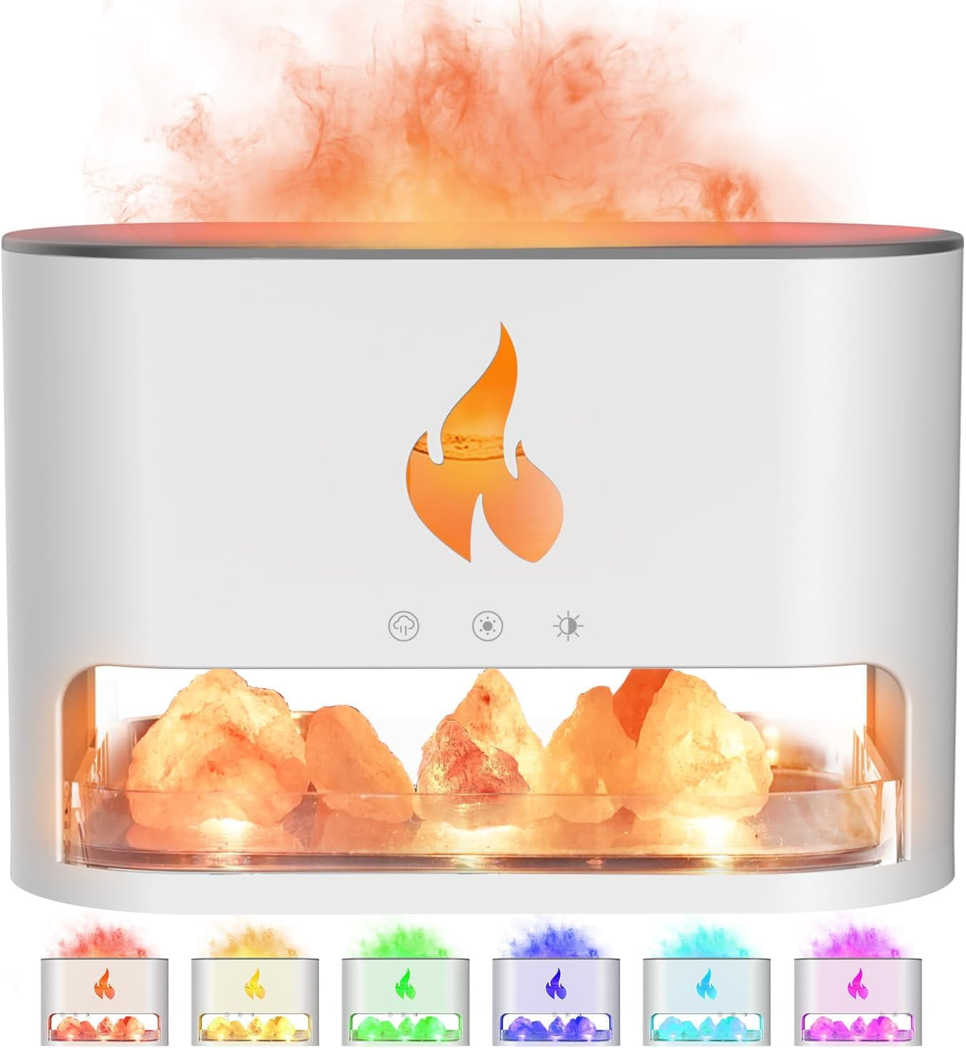 Essential Oil Diffuser 2 in 1 Aromatherapy Diffuser & Himalayan Salt Lamp 250Ml Flame Humidifier for Bedroom Mute Colorful Night Light (Without Essential Oil, Timeable, White)
