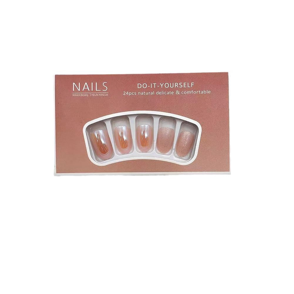 Almond Press on Nails Short round Fake Nails Chrome Glossy False Nails with Glitte Powder Press Ons Designs Acrylic Nails Press on Artificial Nails Stick on Nails for Women Girls 24Pcs