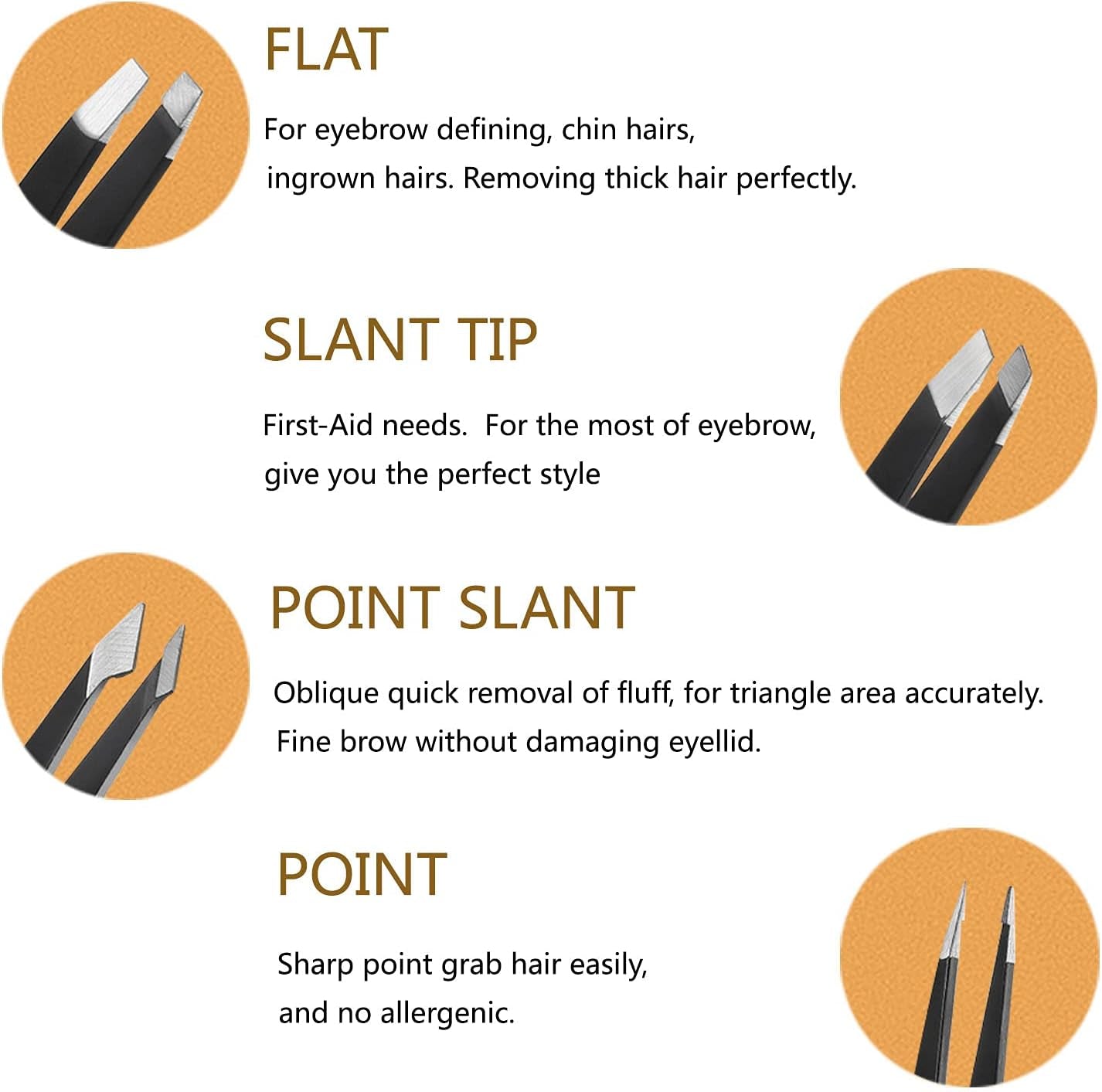 [4+1 Pieces] Tweezers Set with Travel Case, Great Precision Upgrade Professional Anti-Rust Alloy Tweezers for Women & Men Multi-Purpose as Eyebrows Facial Hair Ingrown Hair Removal