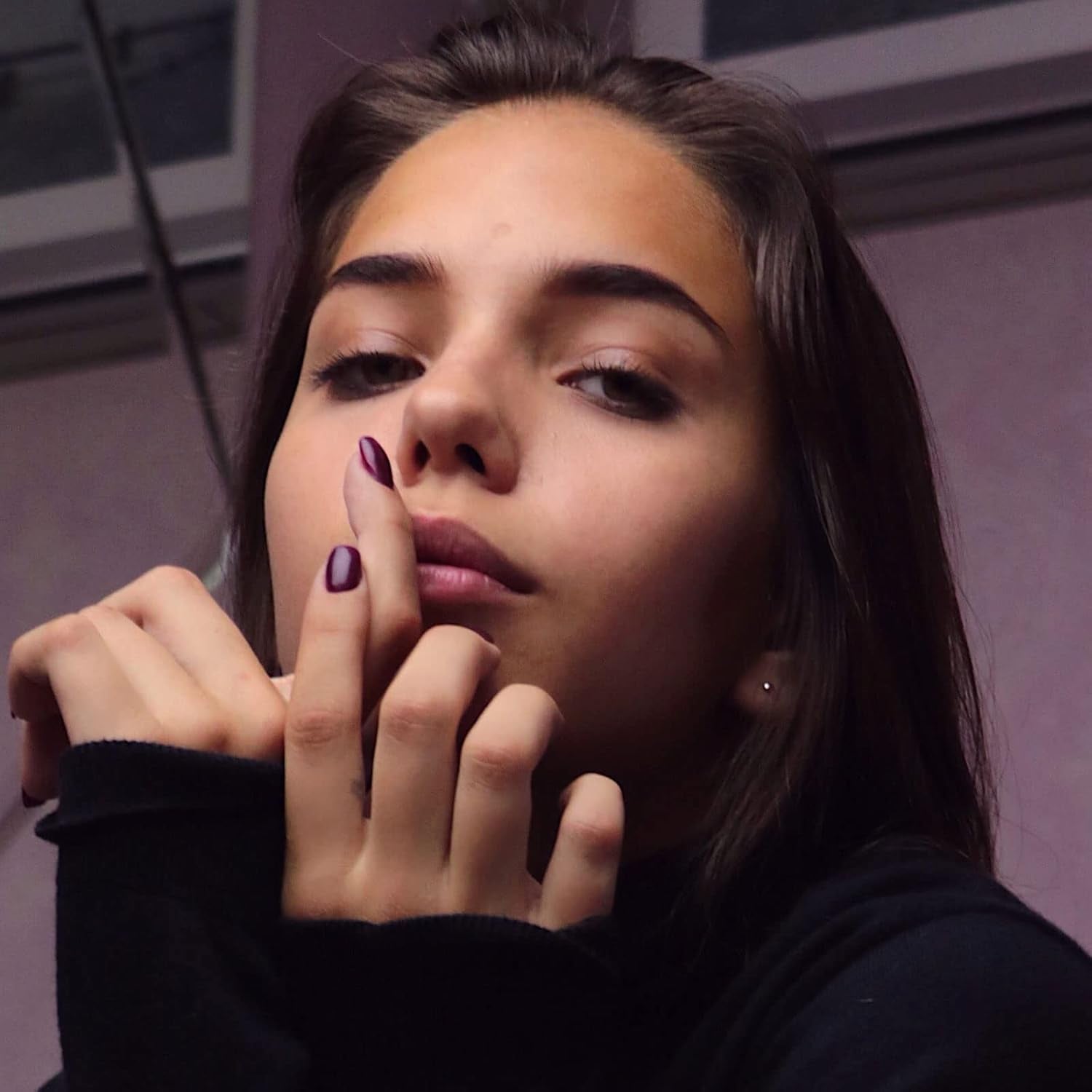 24 Pcs Pink Press on Nails Medium Square -  Winter Fake Nails Press Ons White French Nail Art Tips Glue on Nails Full Cover False Nails with Charms Pentagram Design Stick on Nails Acrylic Nail