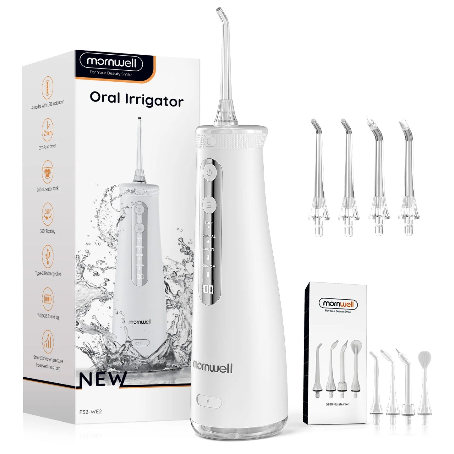 F32 Oral Irrigator Dental Teeth Whitening Home Appliance Sonic Water Flosser 260ML Tank Teeth Cleaner Dental Water Jet