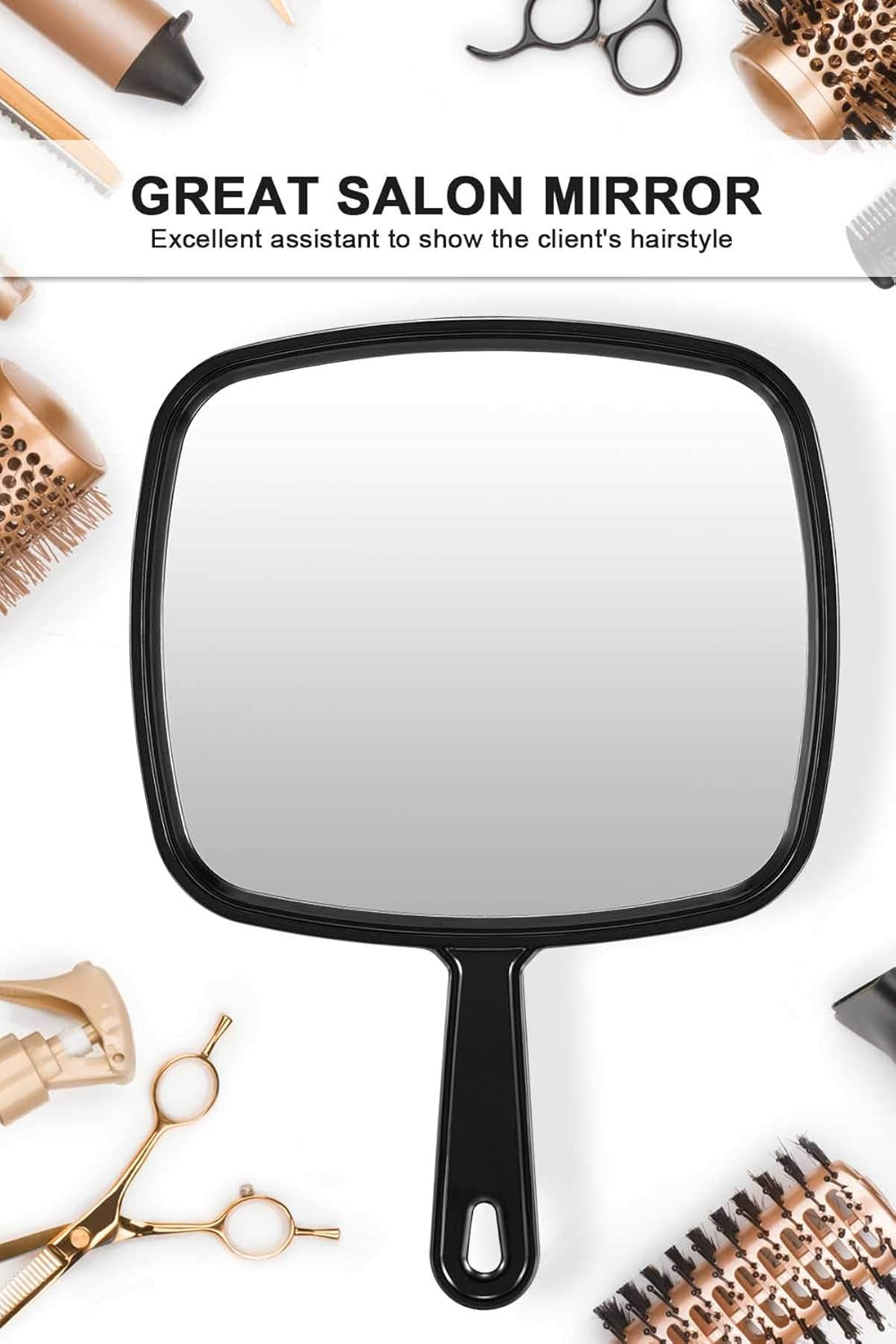 Hand Mirror, Extra Large Barber Hairdressing Handheld Mirror with Handle for Salon, Pack of 3