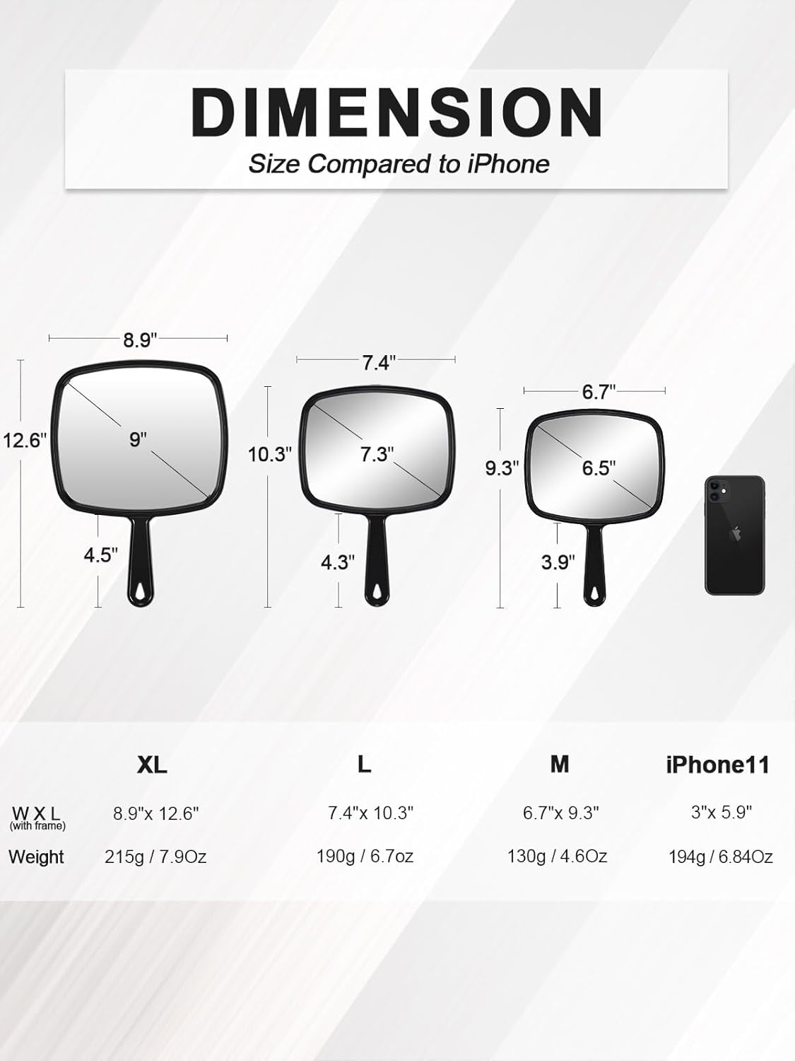 Hand Mirror, Extra Large Barber Hairdressing Handheld Mirror with Handle for Salon, Pack of 3