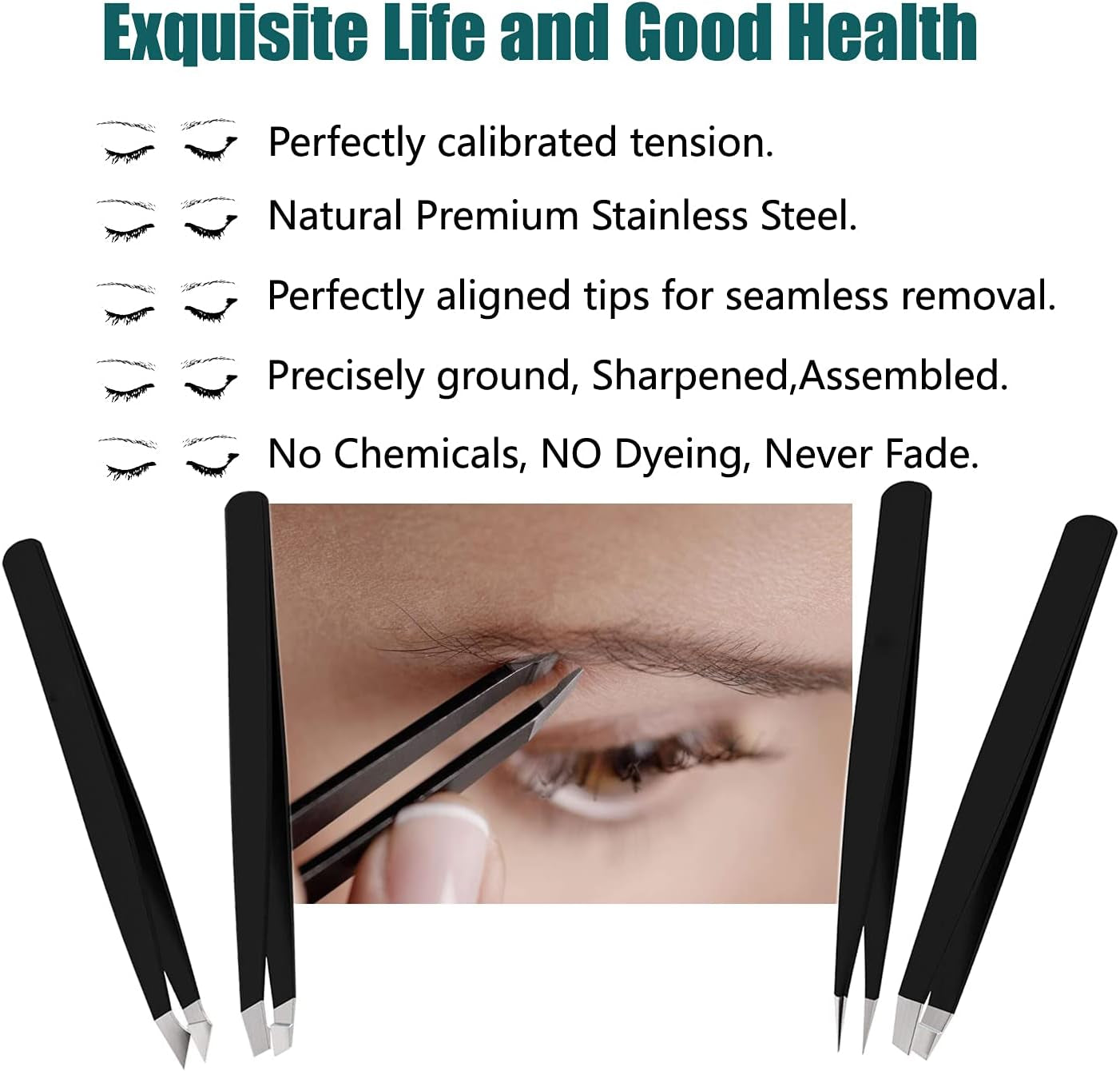 [4+1 Pieces] Tweezers Set with Travel Case, Great Precision Upgrade Professional Anti-Rust Alloy Tweezers for Women & Men Multi-Purpose as Eyebrows Facial Hair Ingrown Hair Removal