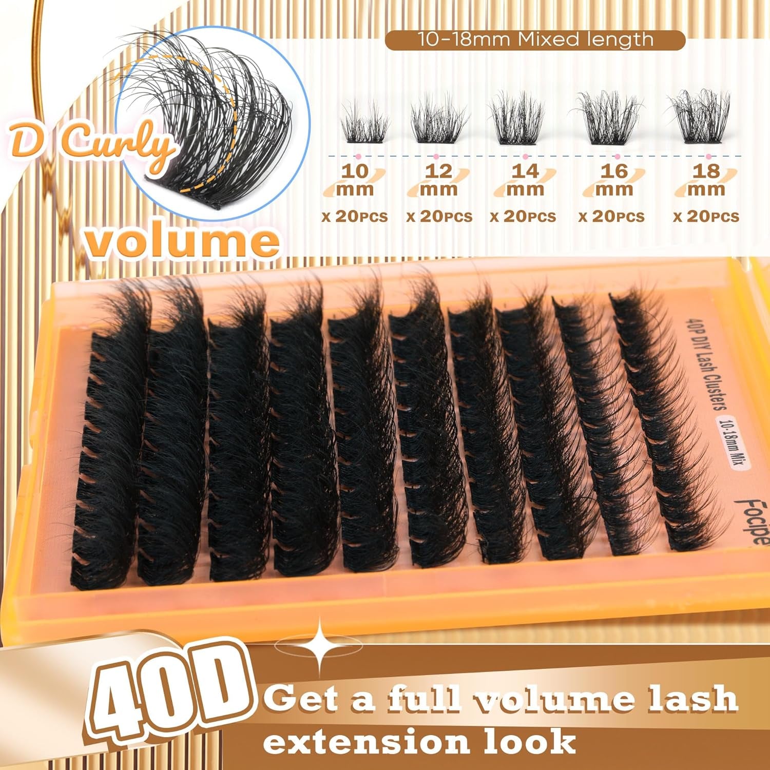 Thick Lash Extension Kit Full Volume Lash Clusters 40P Eyelash Extension Kit DIY Lash Extension Kit with Black Bond and Seal Glue, Lash Applicator DIY at Home for Beginner (40P 10-18MM)