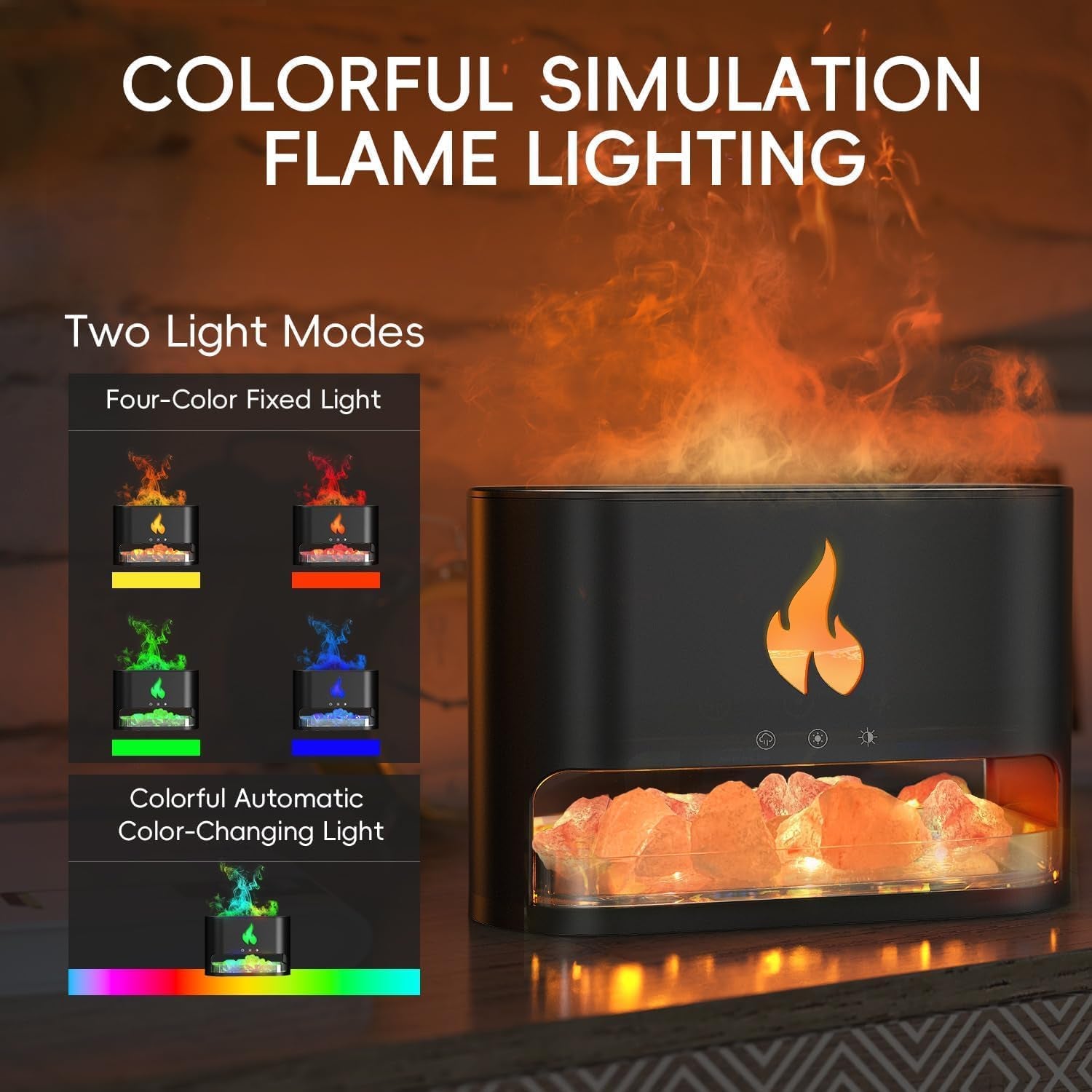 Essential Oil Diffuser 2 in 1 Aromatherapy Diffuser & Himalayan Salt Lamp 250Ml Flame Humidifier for Bedroom Mute Colorful Night Light (Without Essential Oil, Timeable, White)