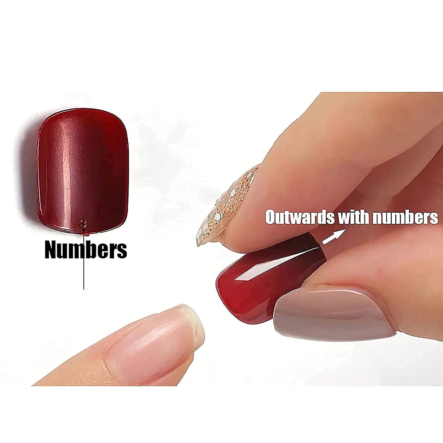 Press on Nails - Long Stiletto Glue on Nails with Goth Burgundy, Acrylic Rhinestone Design 24 Pcs