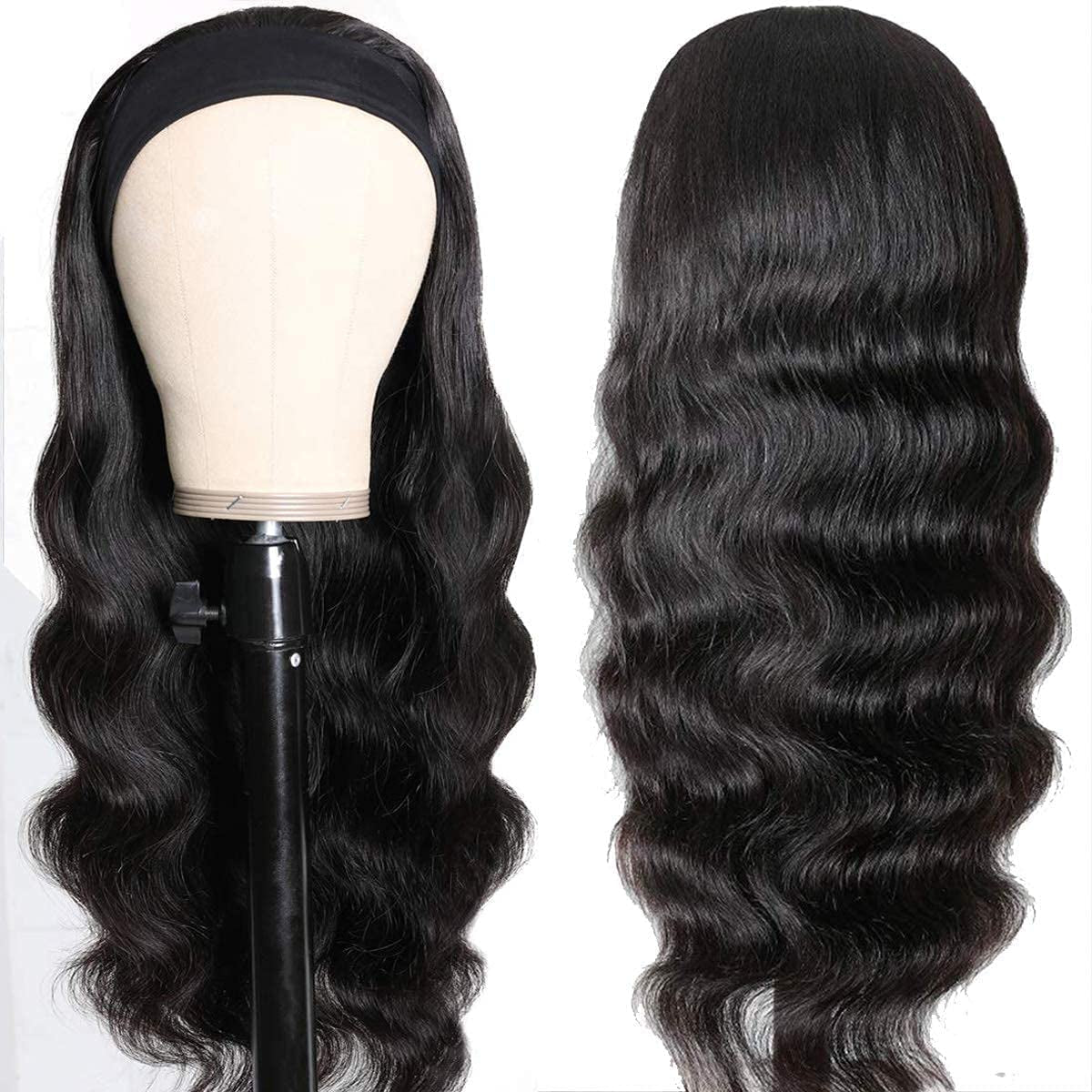 Headband Wig Human Hair Body Wave Headband Wigs for Black Women 20 Inch None Lace Front Wig Wear and Go Glueless Wigs Machine Made Brazilian Virgin Natural Color