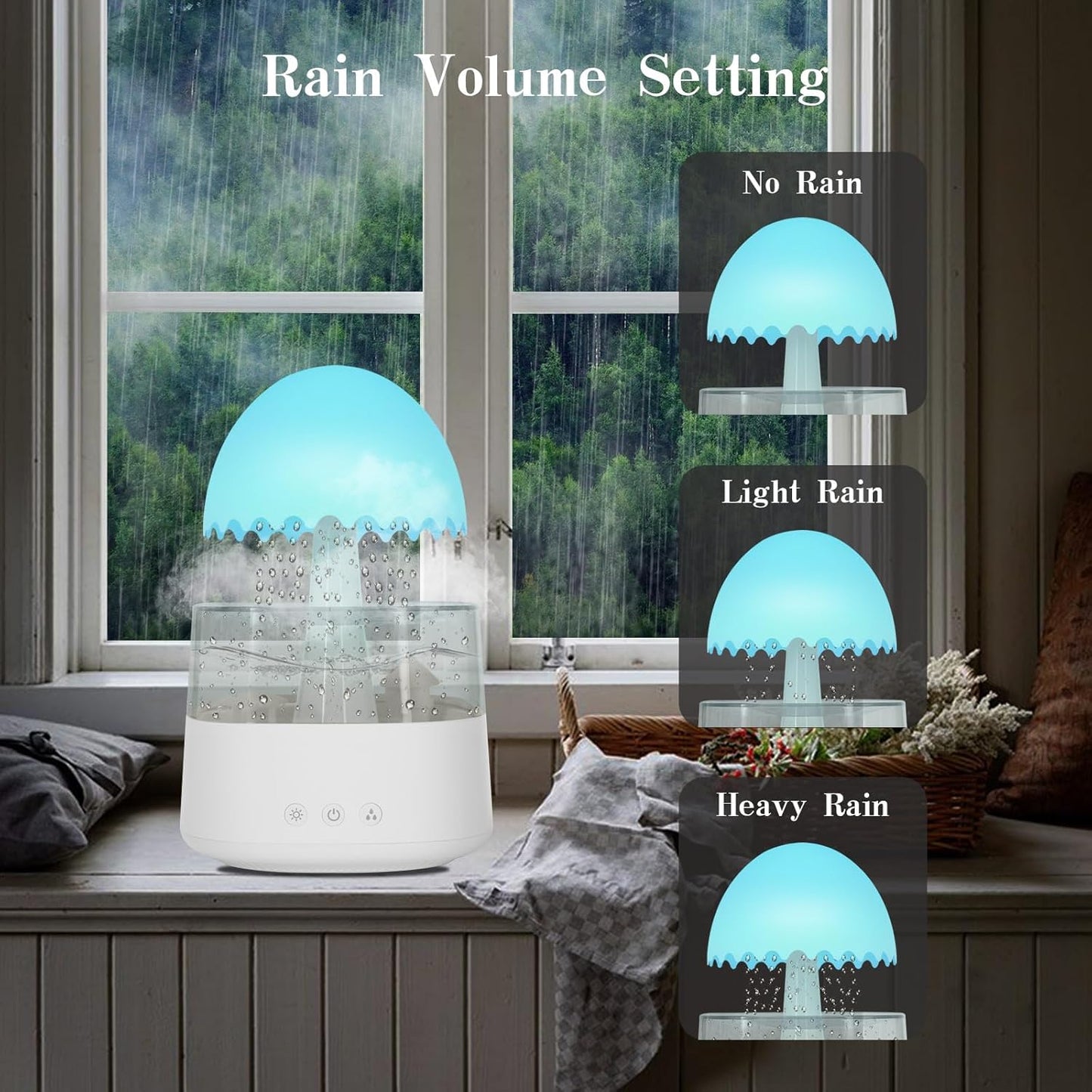 Humidifiers for Bedroom, Gloomie Rain Cloud Humidifier Diffuser, Raining Cloud Night Light with 7 Changing Colors, Baby Humidifiers Umbrella Lights for Sleeping Relaxing Mood,Desk Bedside-White