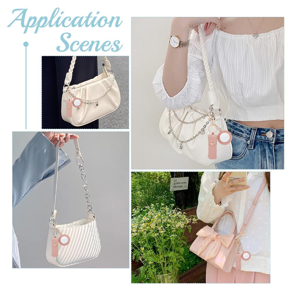 2Pcs PU Leather Lipstick Sleeves with round Mirror, Portable Lipstick Keychain Holder Snap-On Lip Balm Organizer Case Mini Travel Lipstick Cosmetics Holder for Women Ladies, Pink