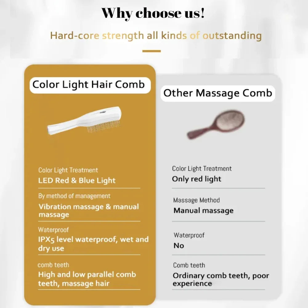 Led Mask Red and Blue Light Massage Therapy Devices Hair Growth Comb Led Infrared Lamp Electric Massage Comb Relax Head Massage