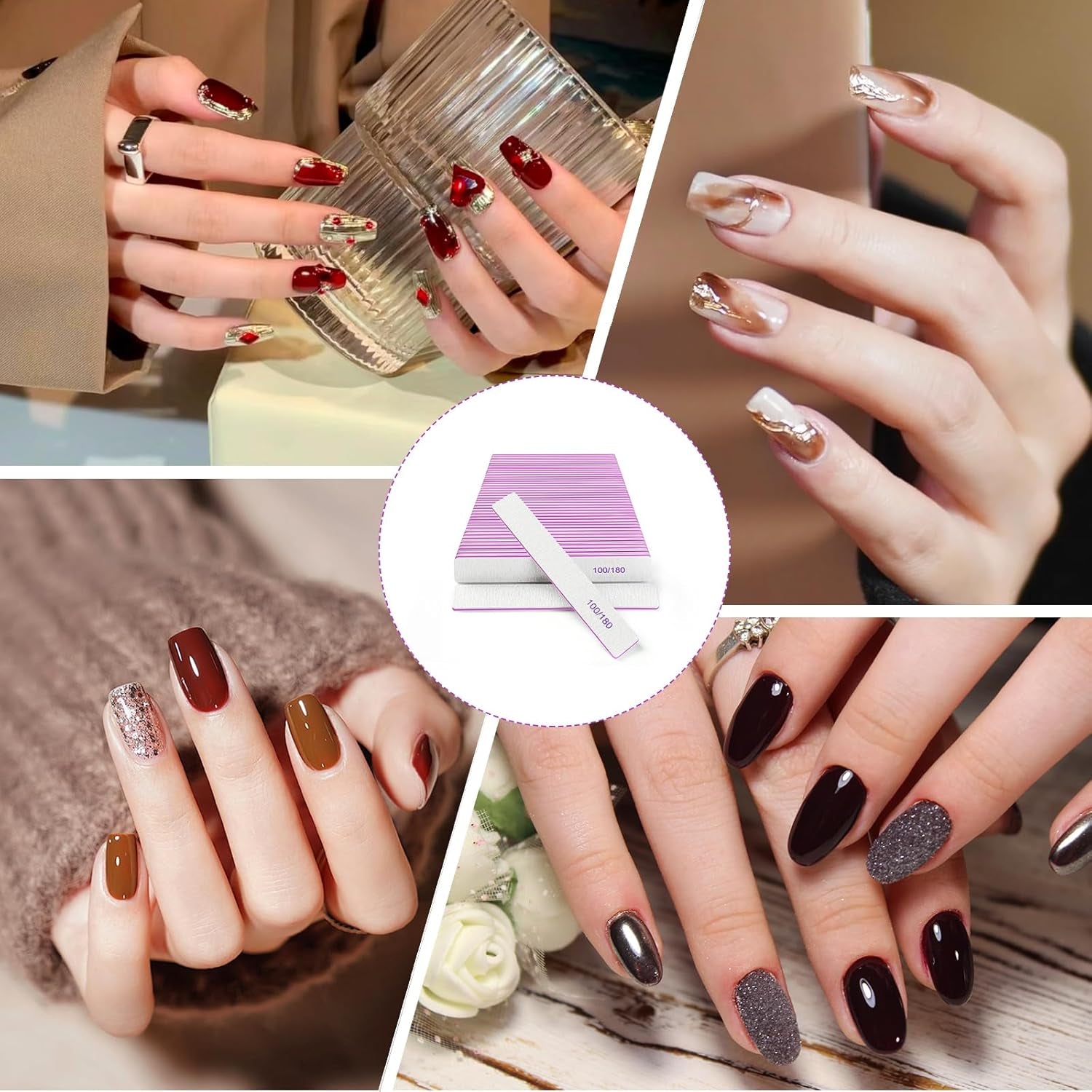 Nail Files (30 Pack), 100/180 Grit Double Sided Emery Boards for Natural & Acrylic Nails, Reusable Manicure for Women & Men, Professional Fingernail Filer & Lima De Uñas for Salon & Home Use