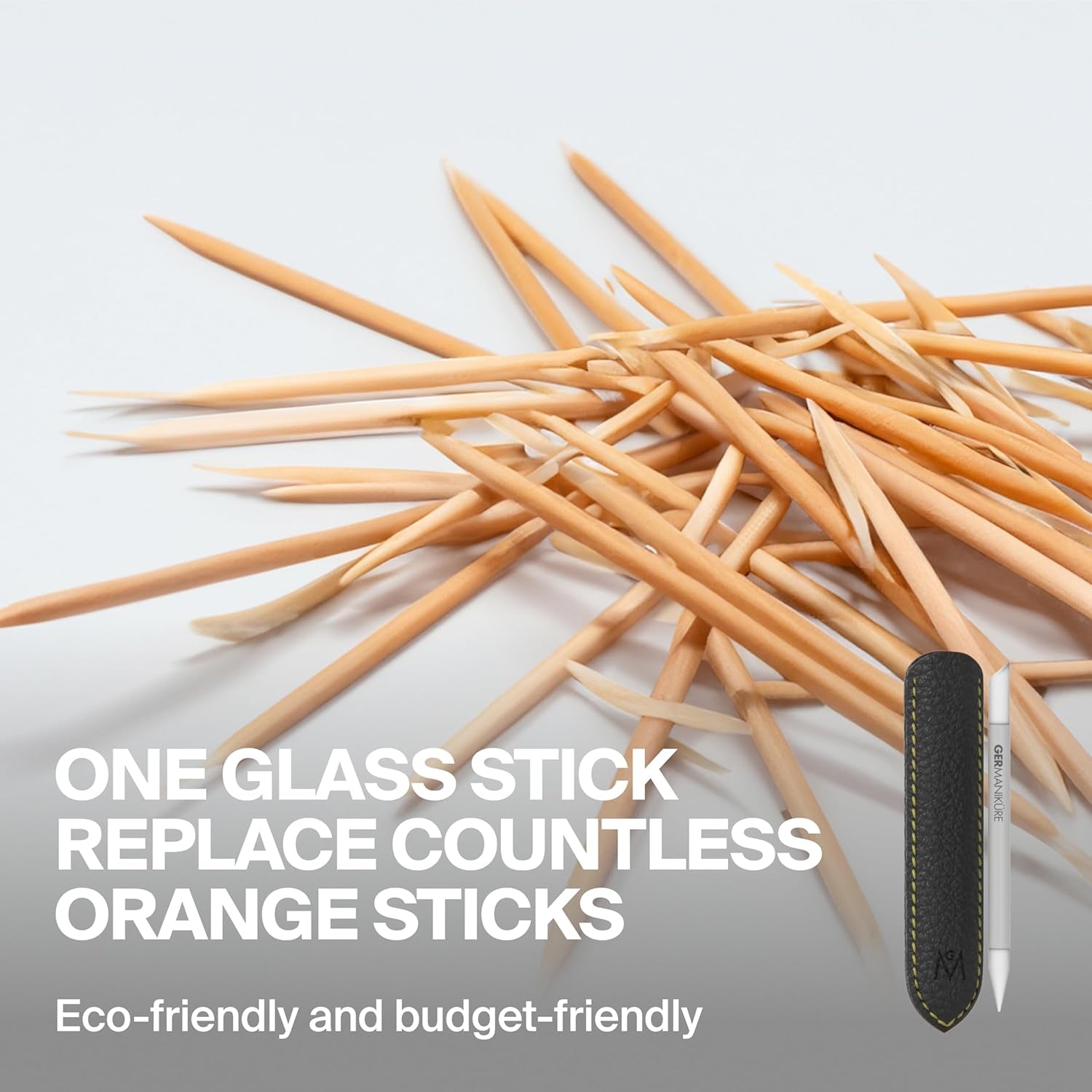 Clear Glass Cuticle Stick in Leather Sleeve - Ethically Made in Czech Republic - Cuticle Pusher & Remover, Callous & Dry Skin Fingertip File, Nail Shaper