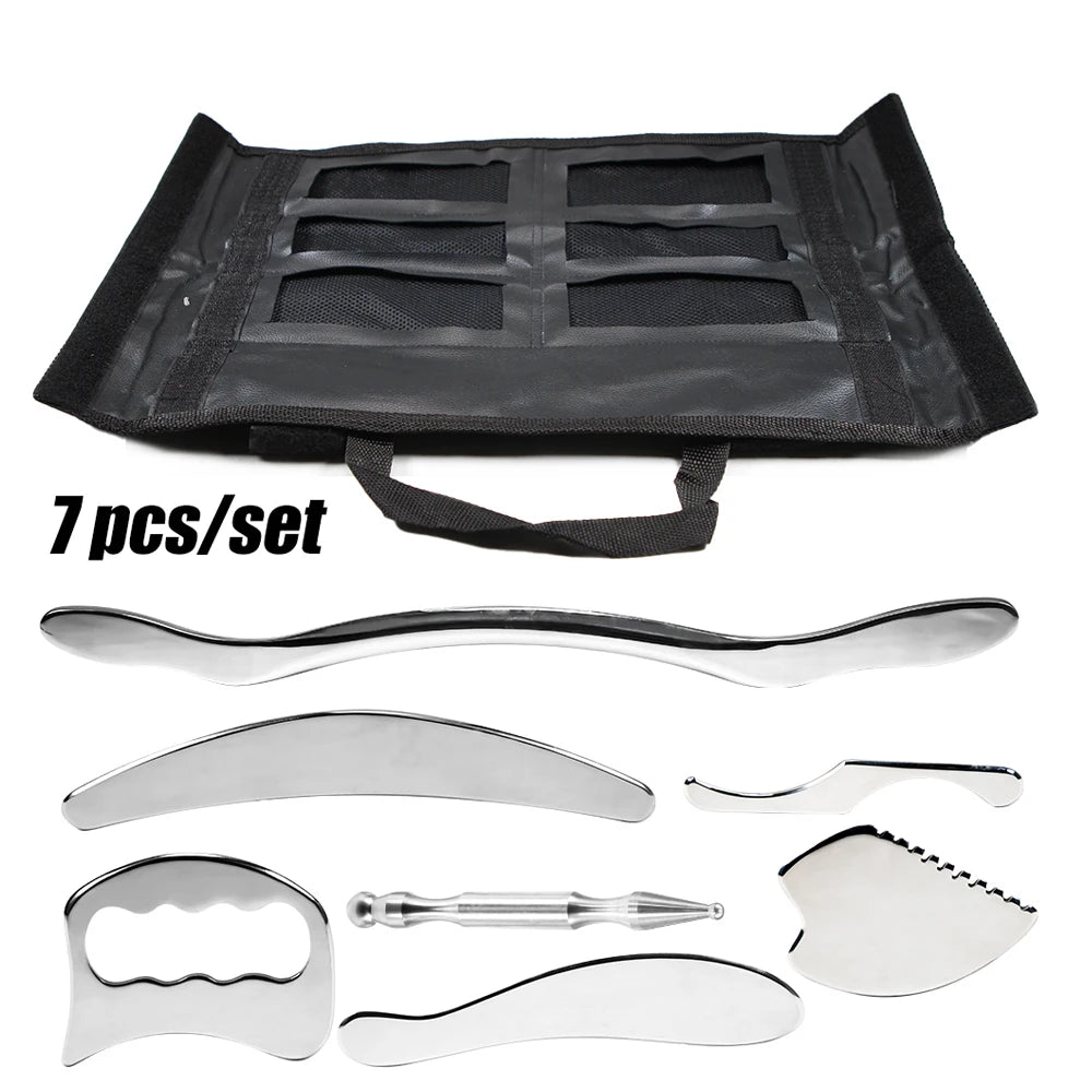 4/7Pcs Professional Stainless Steel Gua Sha Tools Deep Tissue Release Therapy IASTM Scraping Board Myofascial Massagers