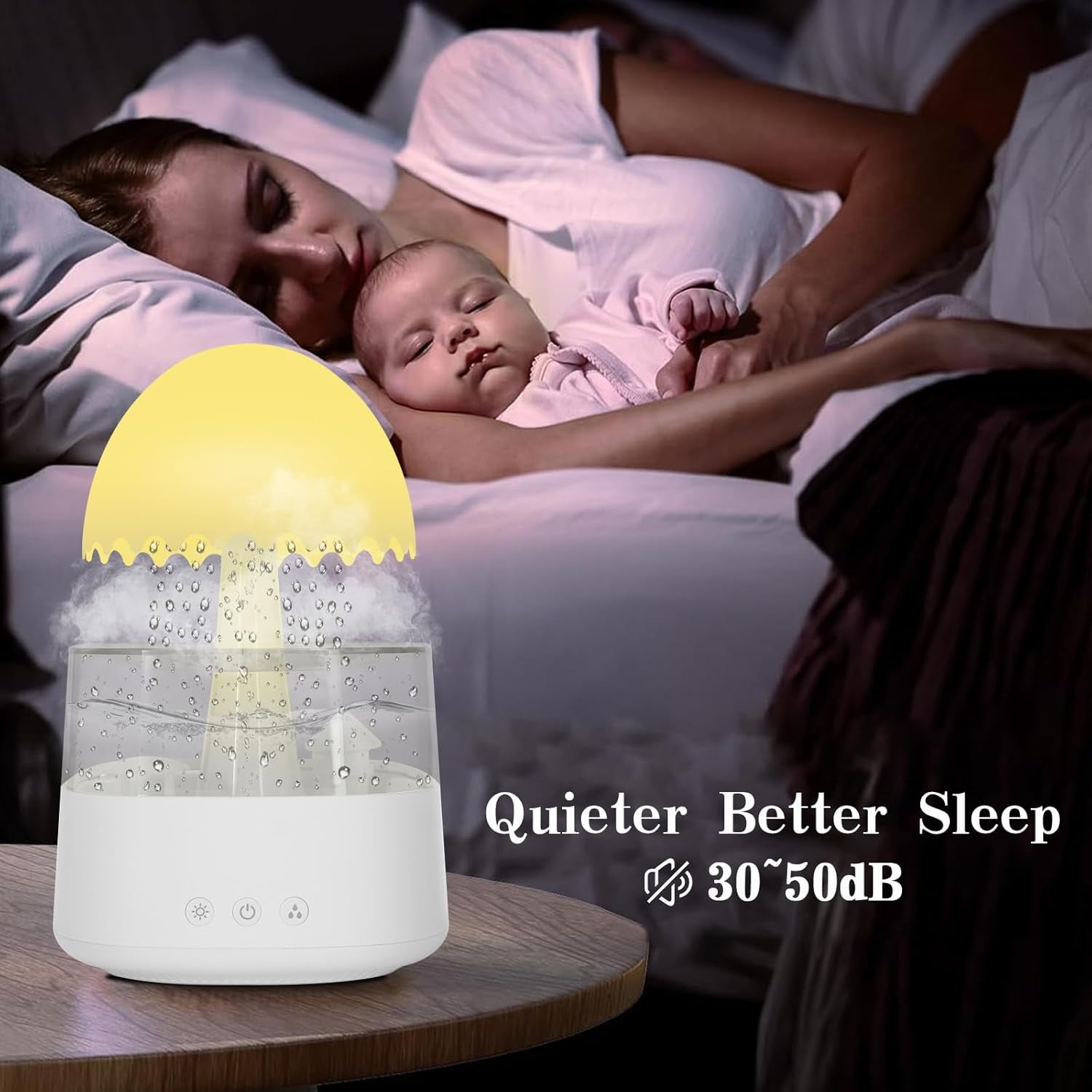 Humidifiers for Bedroom, Gloomie Rain Cloud Humidifier Diffuser, Raining Cloud Night Light with 7 Changing Colors, Baby Humidifiers Umbrella Lights for Sleeping Relaxing Mood,Desk Bedside-White