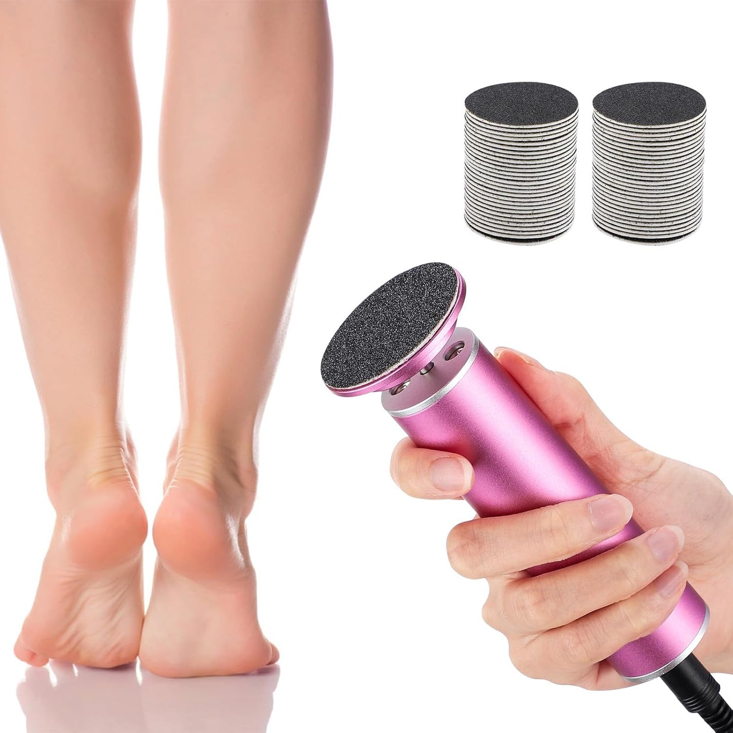 Electric Callus Remover, Foot Nail File Grinder Tool with Speed Controller and 60PCS Replacement Sandpaper Disk, Pedicure Tool Feet Scrubber for Dead Dry Crack Skin Calluses