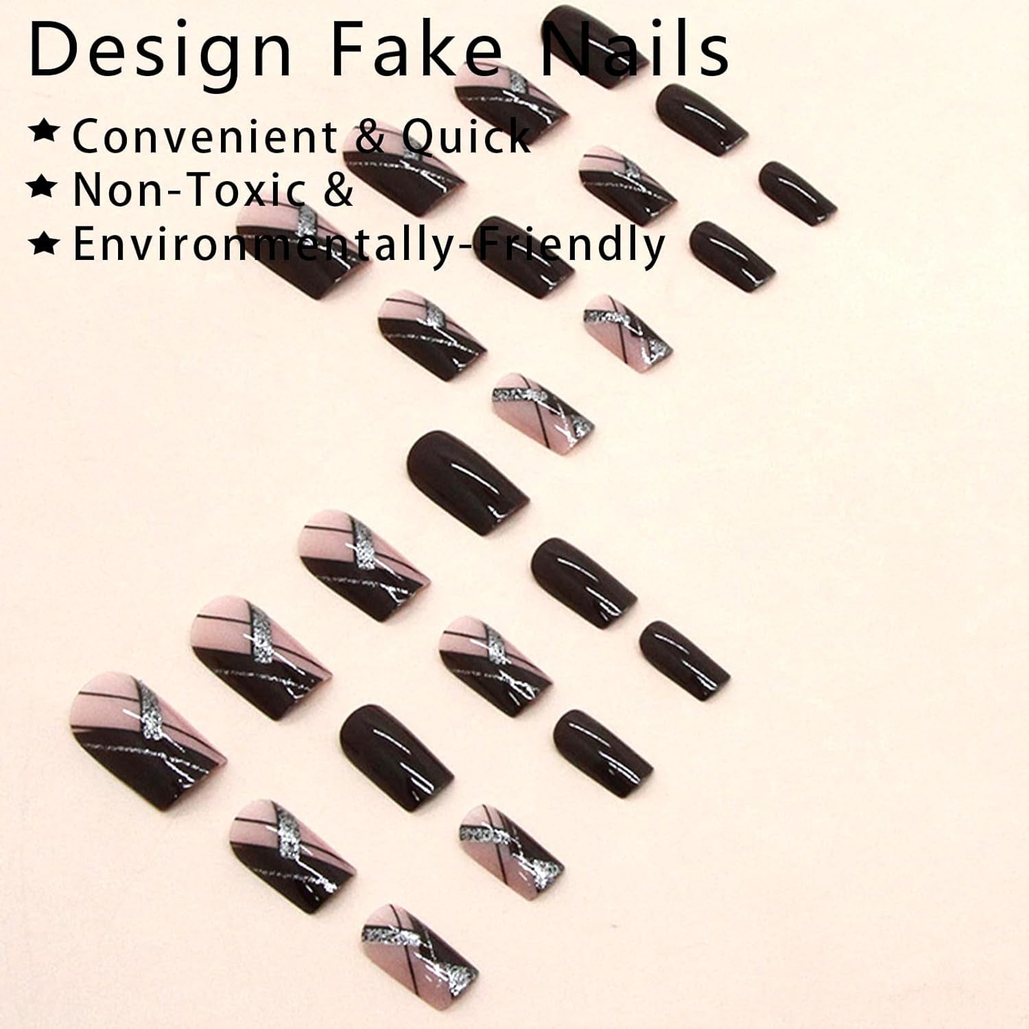 Medium Press on Nails Acrylic Nails Press on Medium Length Press on Nails Fake Nails Square Liquor Red False Nails with Glitter Line Press Ons Design Artificial Stick on Nails for Women 24Pcs