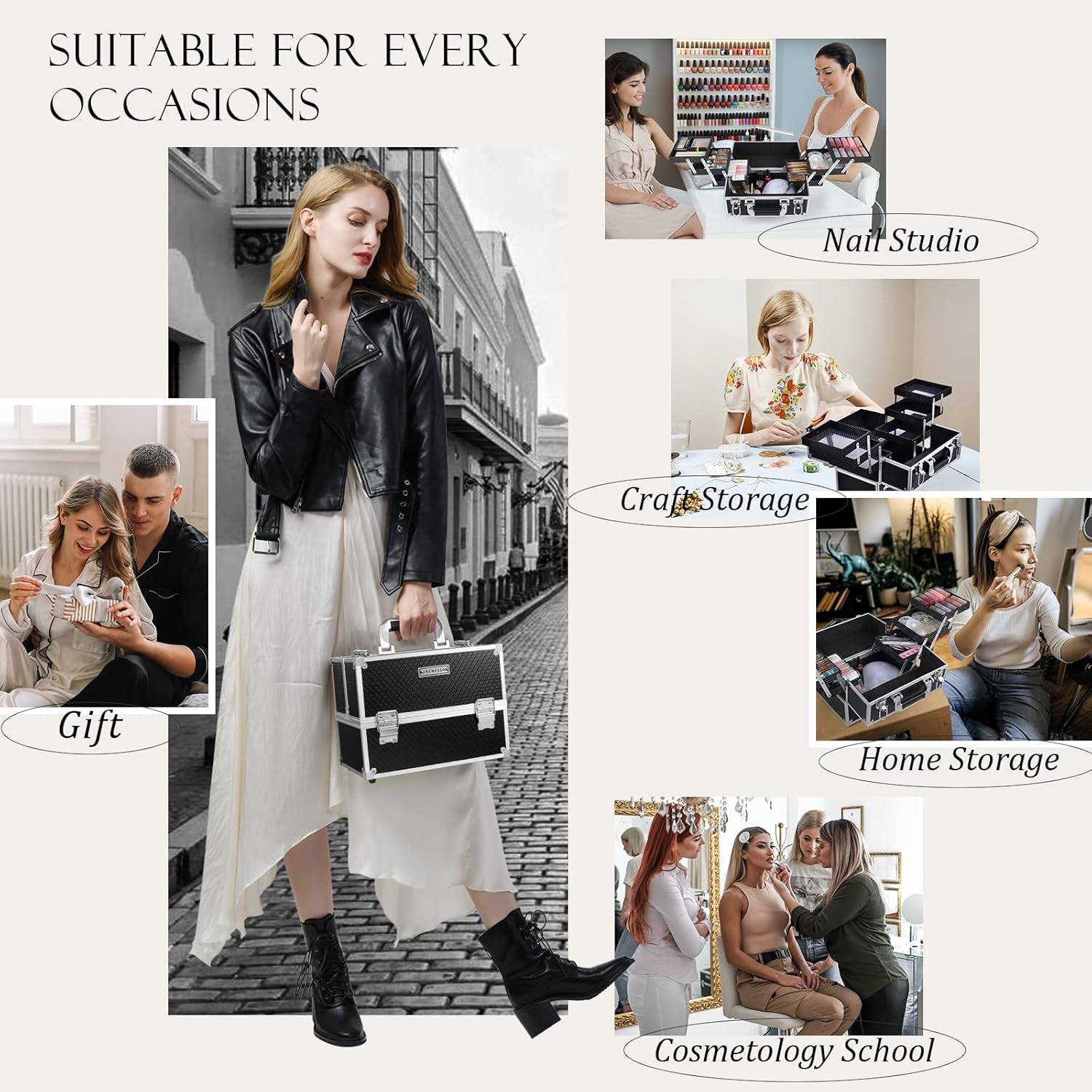 Makeup Train Case Makeup Case 11.8 Inch Large Cosmetic Box Organizer Travel Storage Professional Make up Train Carrying Case with 6 Trays Locking Hard Vanity Storage Black