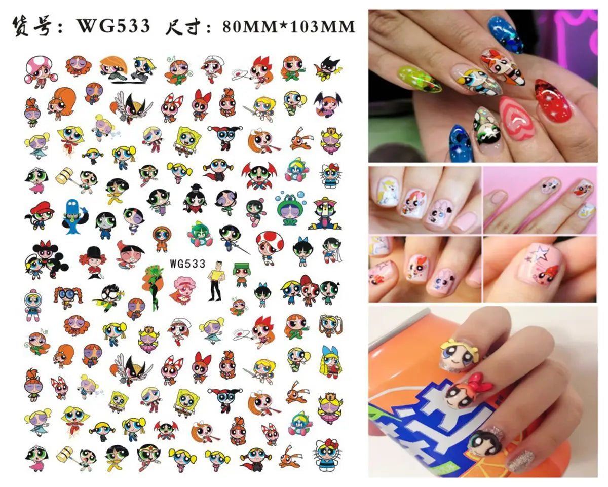 1PCS Big Eyes Girl 3D Adhesive Nail Art Sticker Pikachu Lilo and Stitch Cartoon Nail Sticker Nail Decal Nail Art Decoration