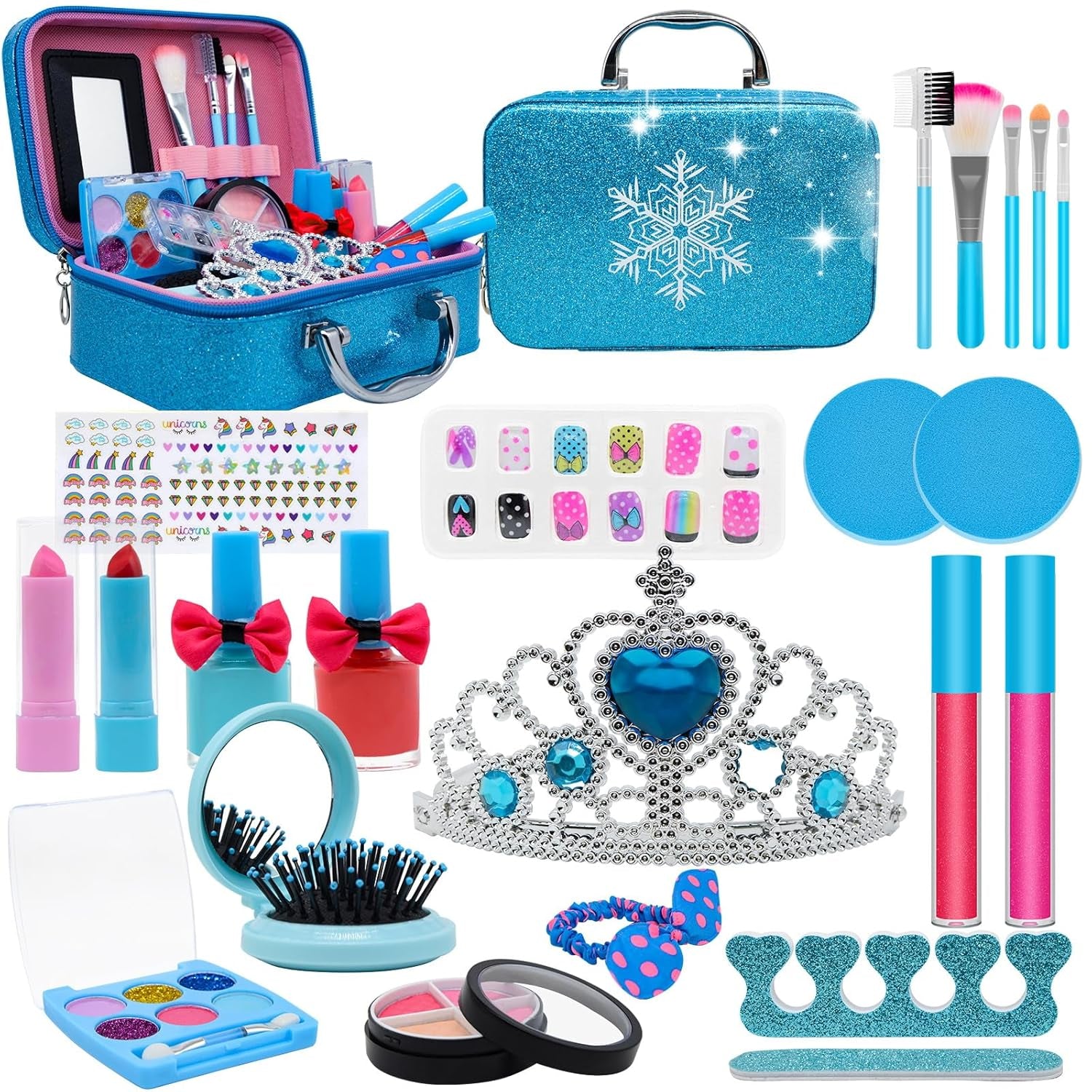 Kids Makeup Kit for Girl Toys, Princess Toys with Makeup Kit Nail Polish Set Little Girls Toddlers Dress up Set Birthday Gift Play Makeup Kits for Girls Ages 6-10