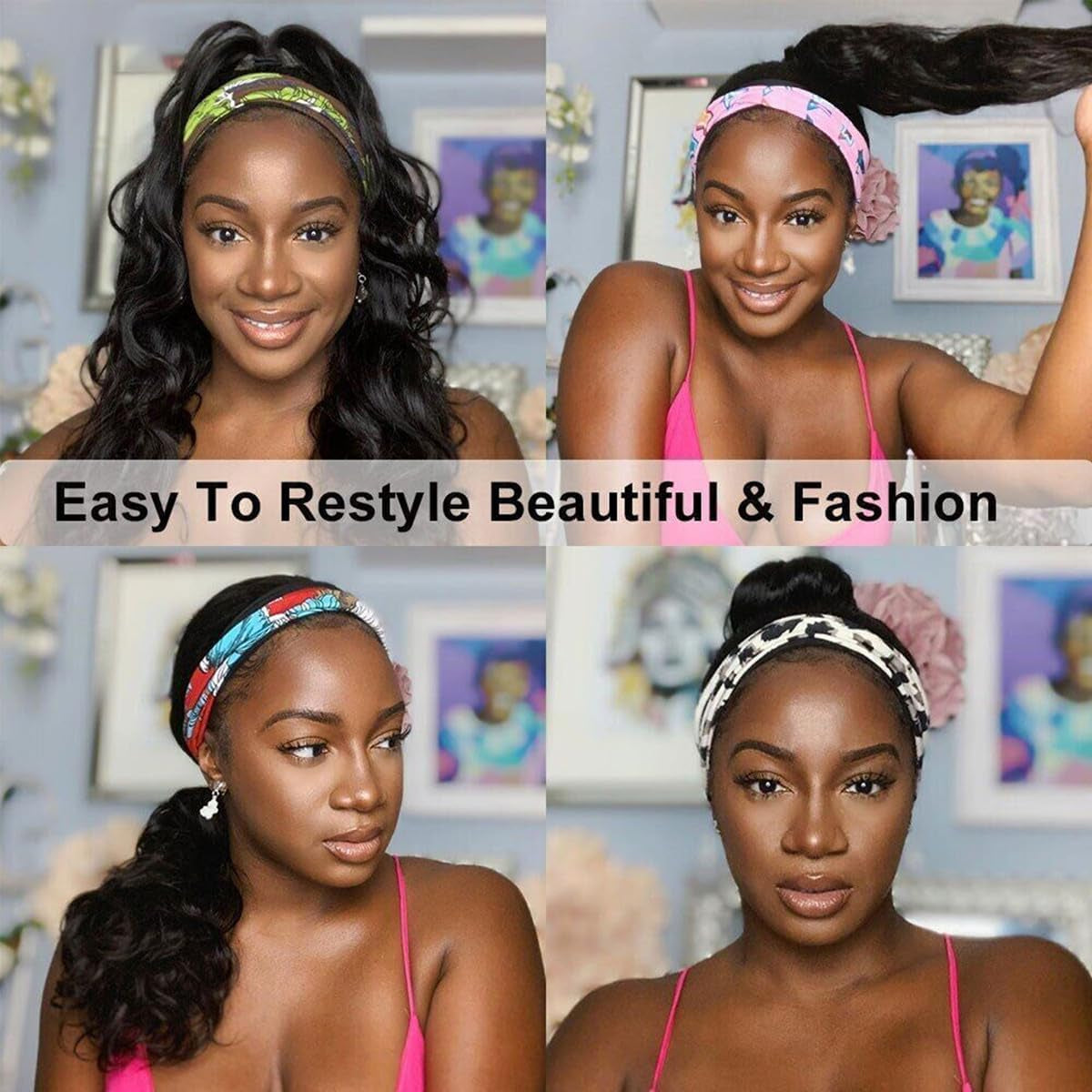 Headband Wig Human Hair Body Wave Headband Wigs for Black Women 20 Inch None Lace Front Wig Wear and Go Glueless Wigs Machine Made Brazilian Virgin Natural Color