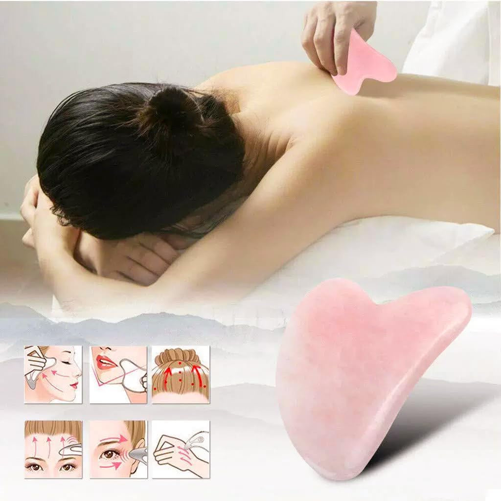Gua Sha Jade Stone Gua Sha Massage Tool, Guasha Tool for Face and Body Skin Massage. Tools for SPA Acupuncture, Pink Stone for Body Face Neck and Eye, Skin Care Gift for Woman (Pink)