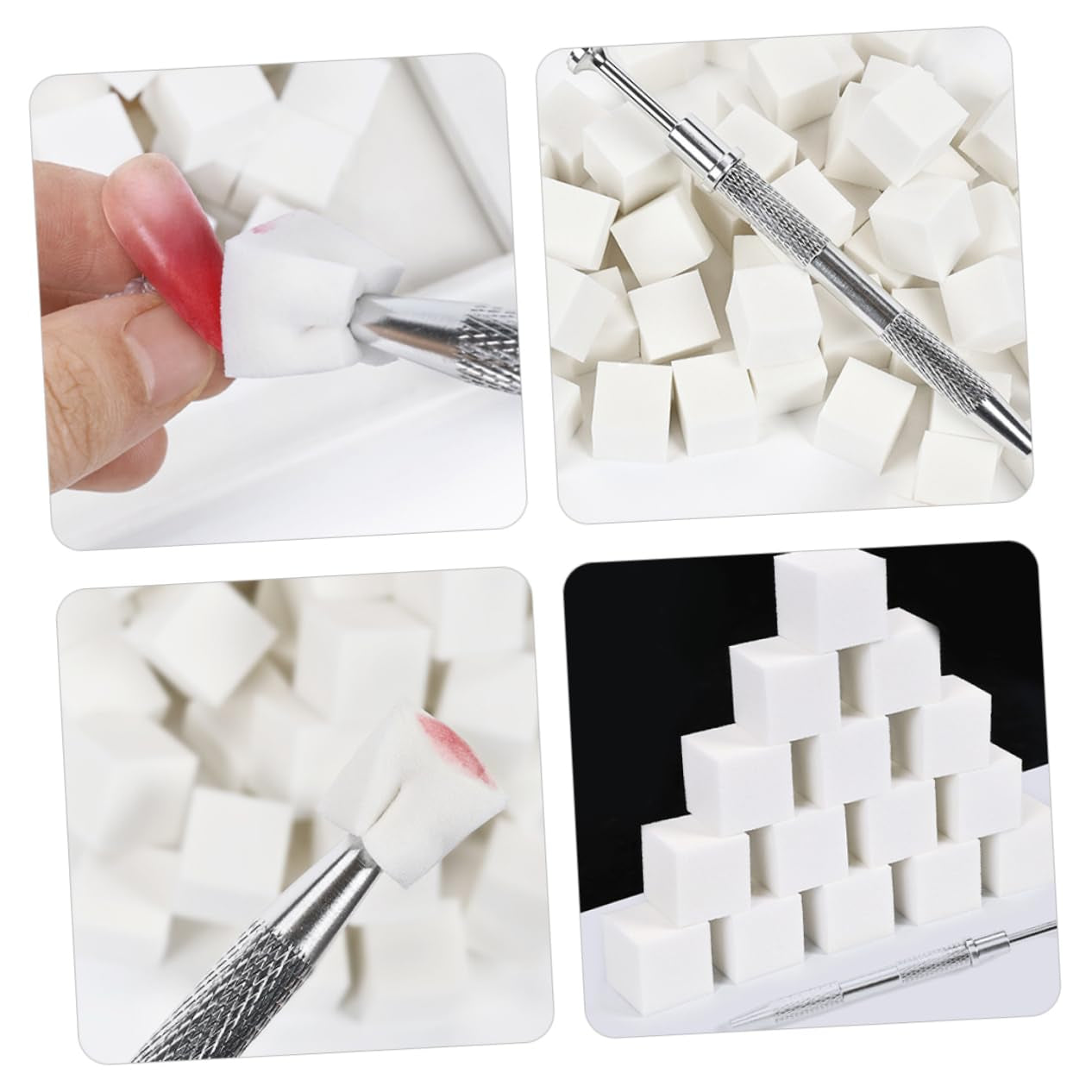51Pcs Nail Art Sponge Blocks Cotton Soft Makeup for Manicure with Stainless Steel Grabber