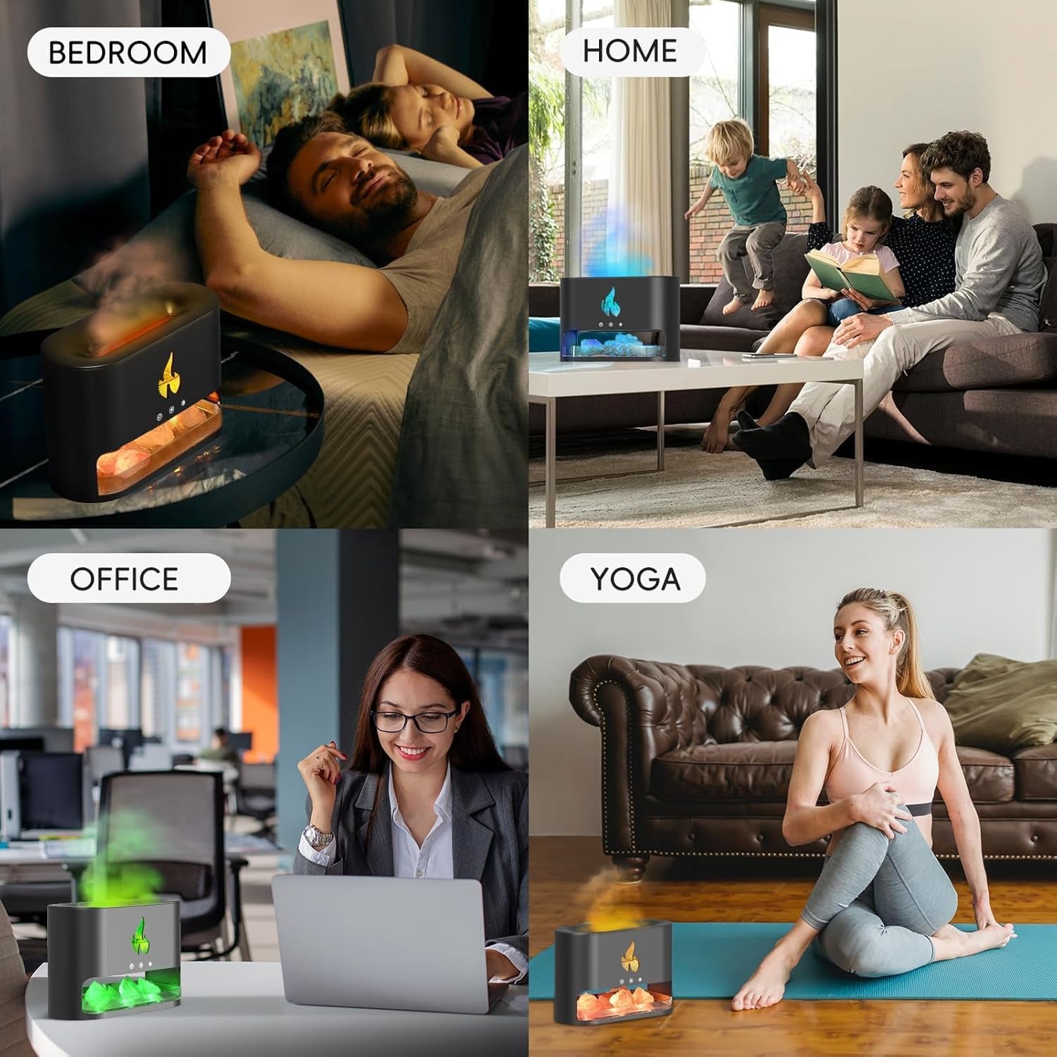 Essential Oil Diffuser 2 in 1 Aromatherapy Diffuser & Himalayan Salt Lamp 250Ml Flame Humidifier for Bedroom Mute Colorful Night Light (Without Essential Oil, Timeable, White)