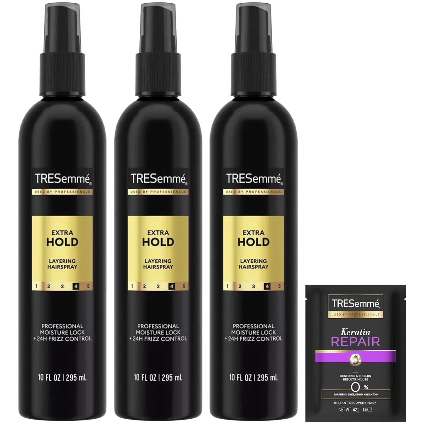 Tresemmé Extra Hold Hairspray, Non-Aerosol 3-Pack, 24H Hold & Frizz Control + Keratin Repair Hair Mask