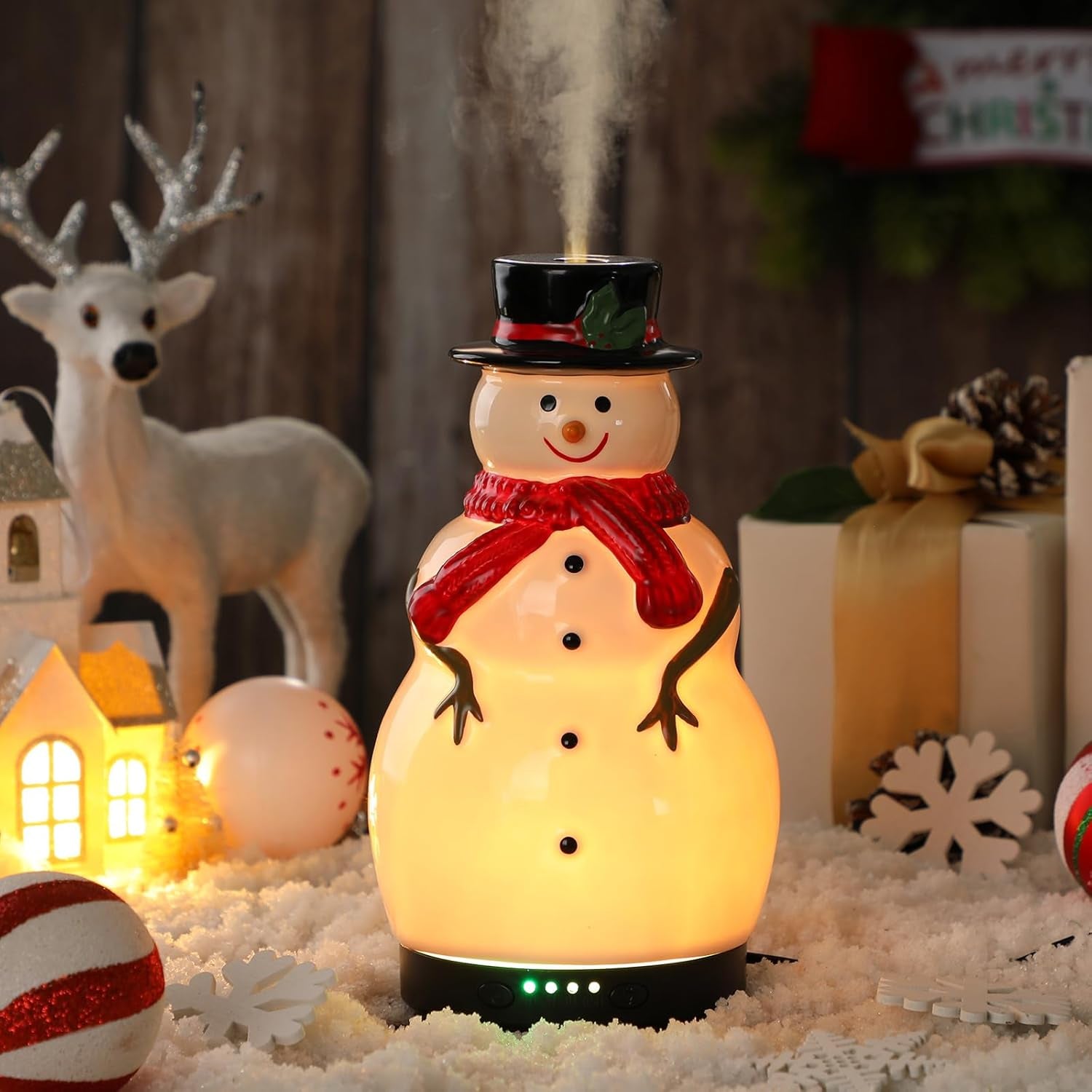 Christmas Essential Oil Diffuser Gifts Ceramic Snowman Diffuser 120Ml Holiday Diffuser for Essential Oil Cute Small Aromatherapy Humidifier Diffuser for Home Office Decorations
